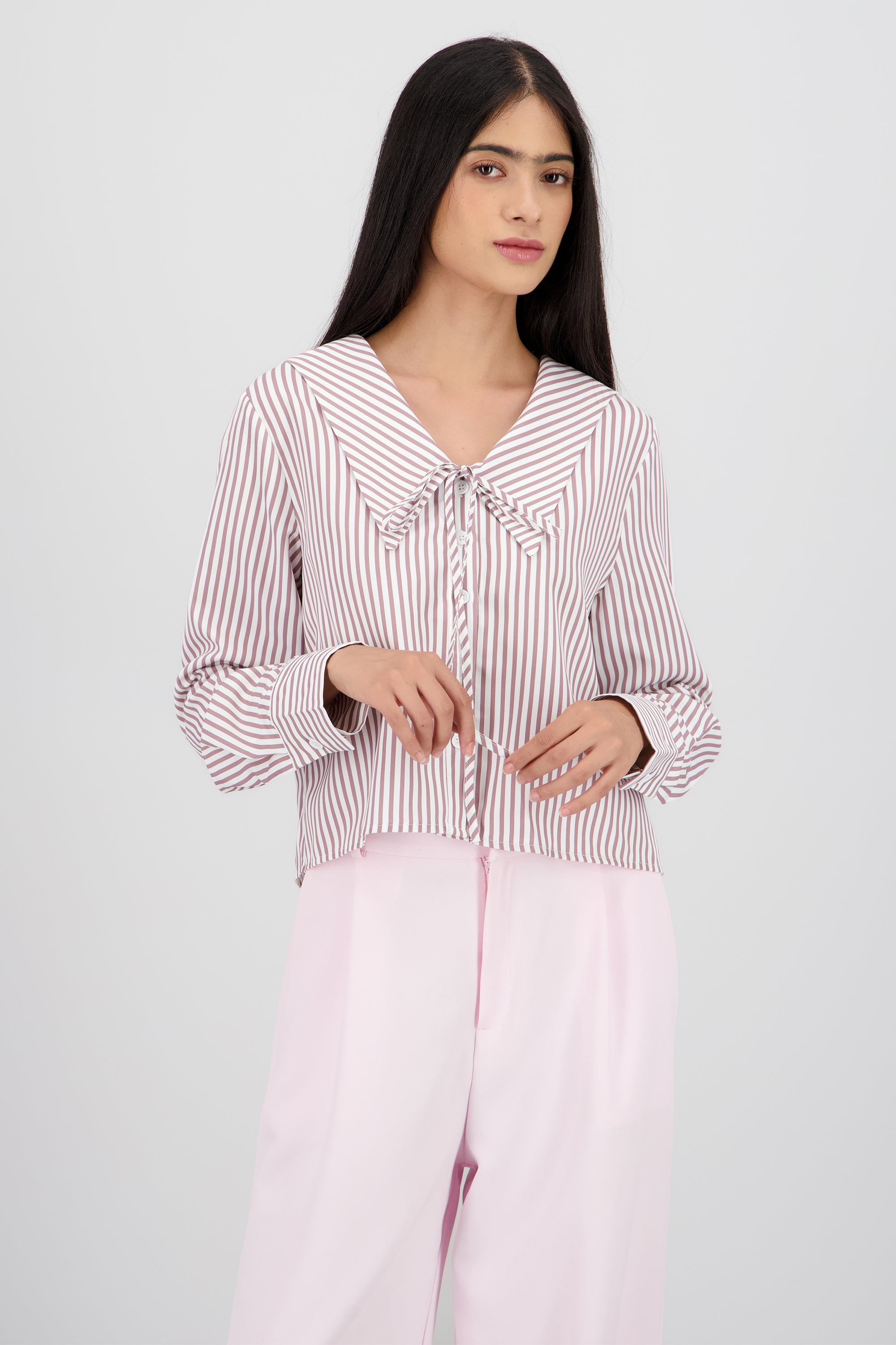 Blusa cuello bobo estampado rayas VINO COMBO