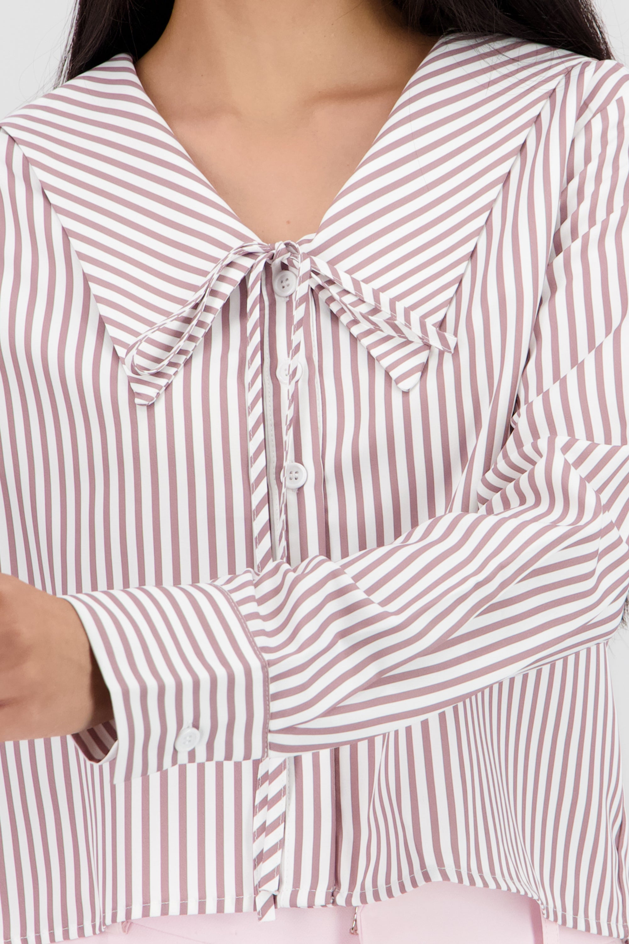 Blusa cuello bobo estampado rayas VINO COMBO