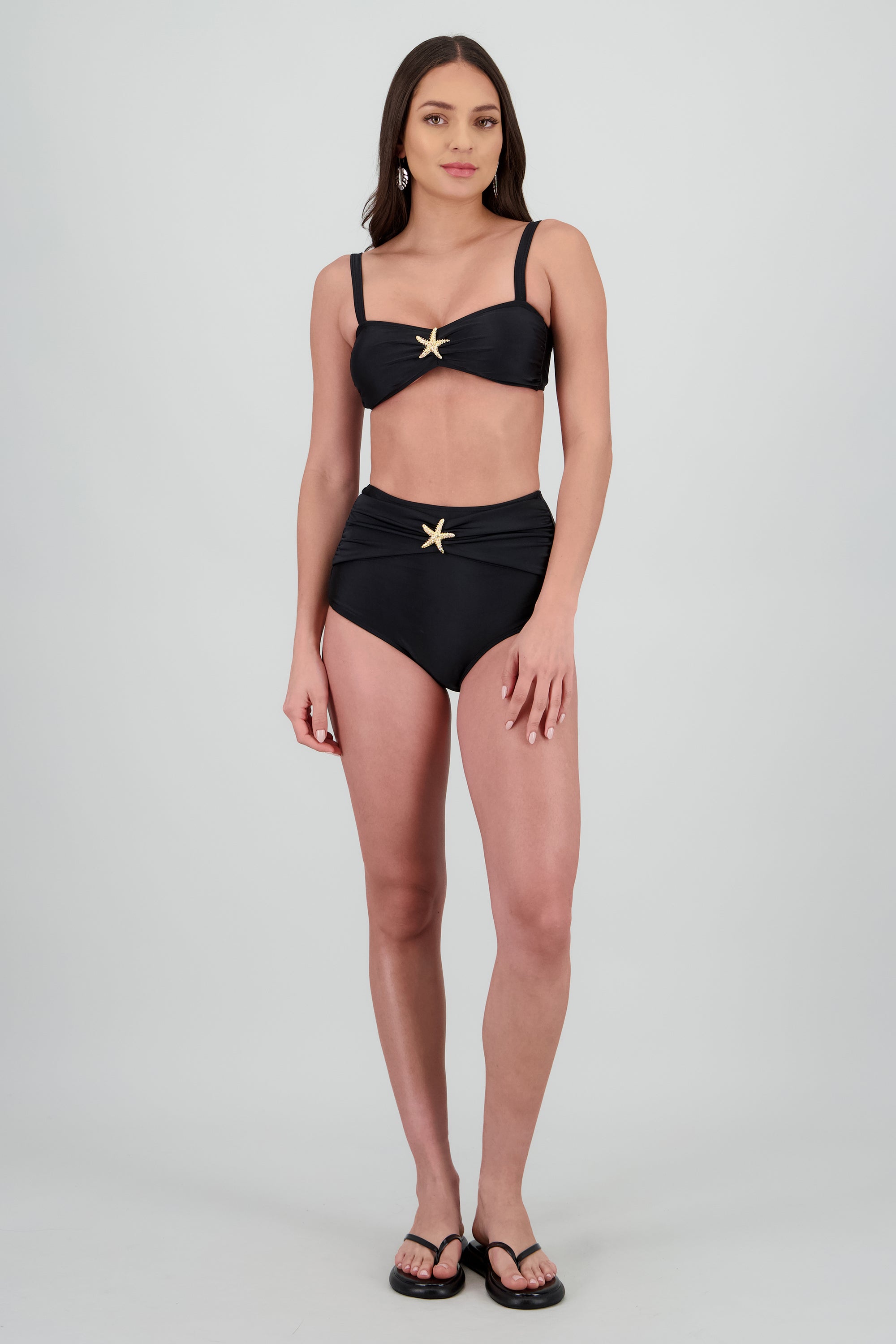 Bikini calzon alto estrellas NEGRO