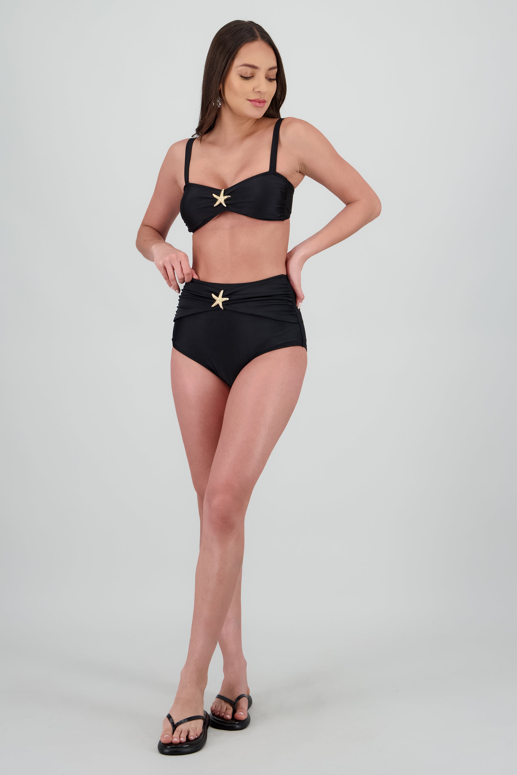 Bikini calzon alto estrellas NEGRO