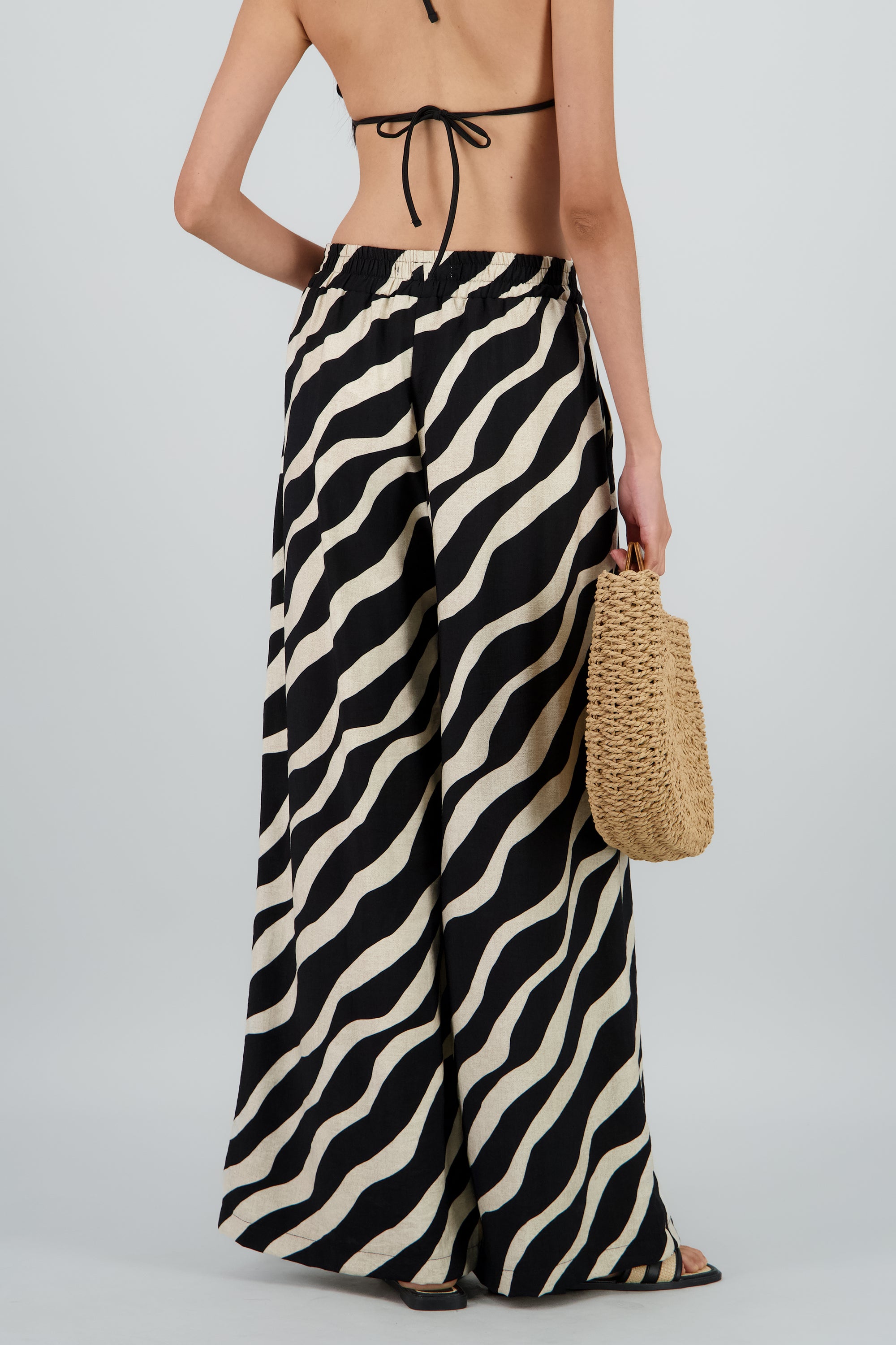 Pantalones estampado tropical jareta NEGRO COMBO
