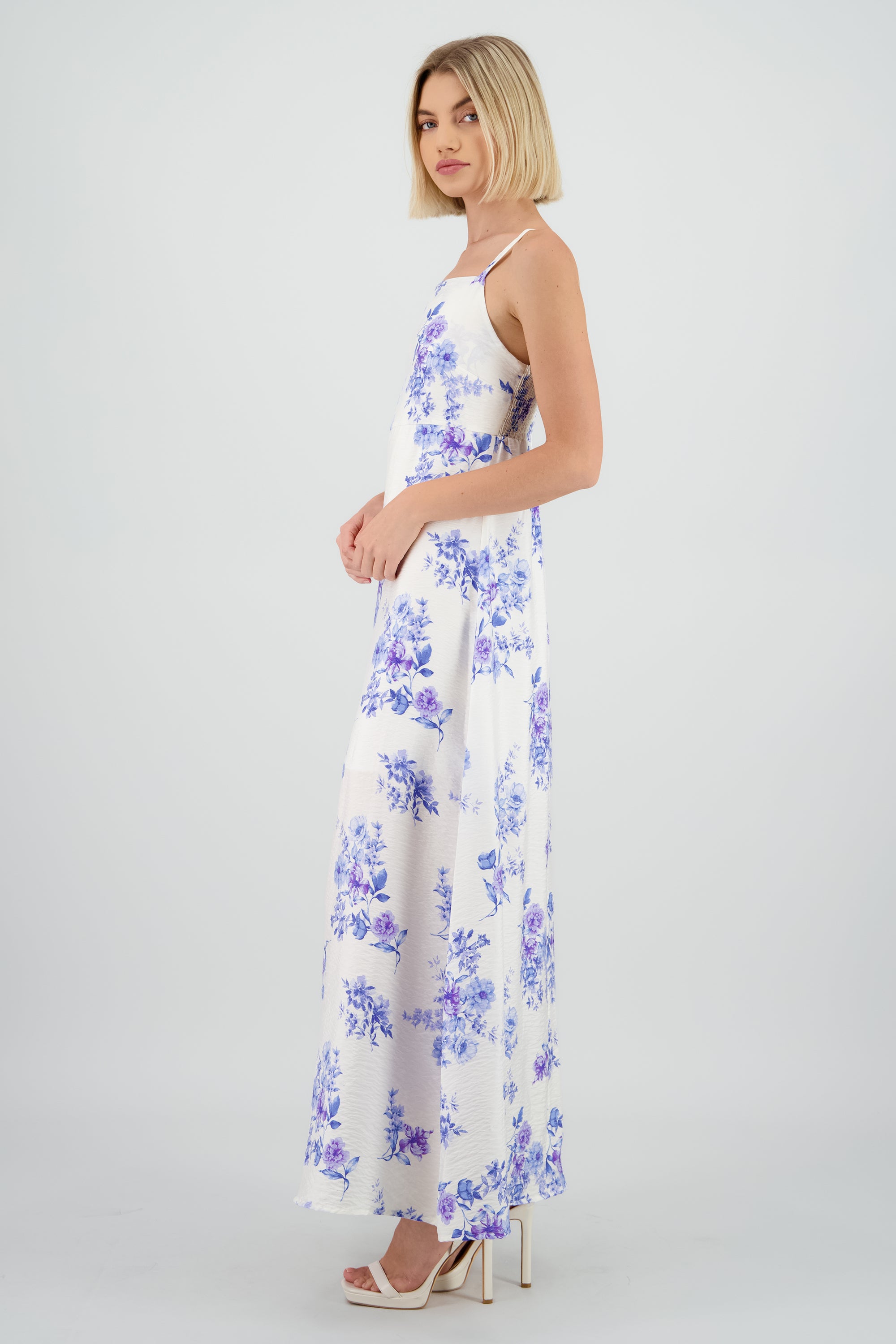 Vestido midi escote cuadrado tirantes BLANCO COMBO