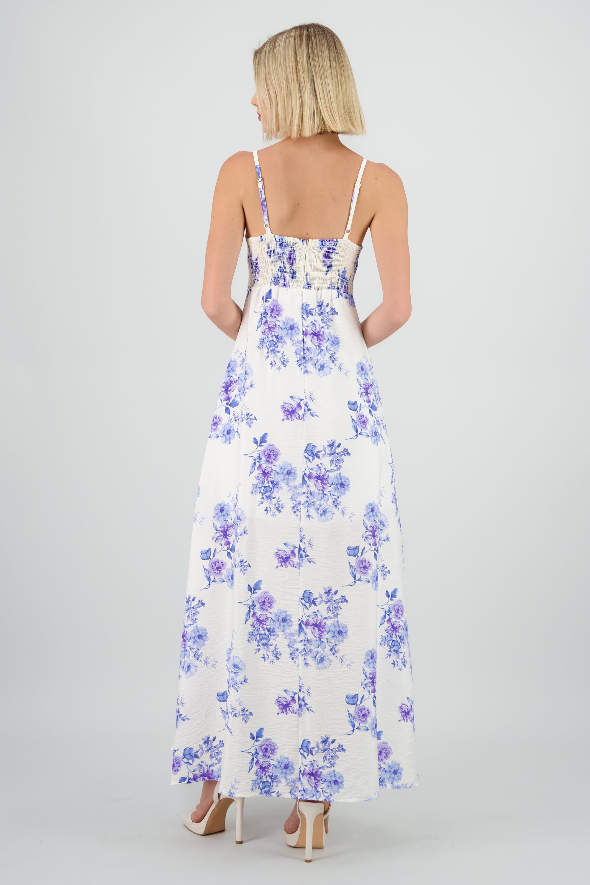 Vestido midi escote cuadrado tirantes BLANCO COMBO