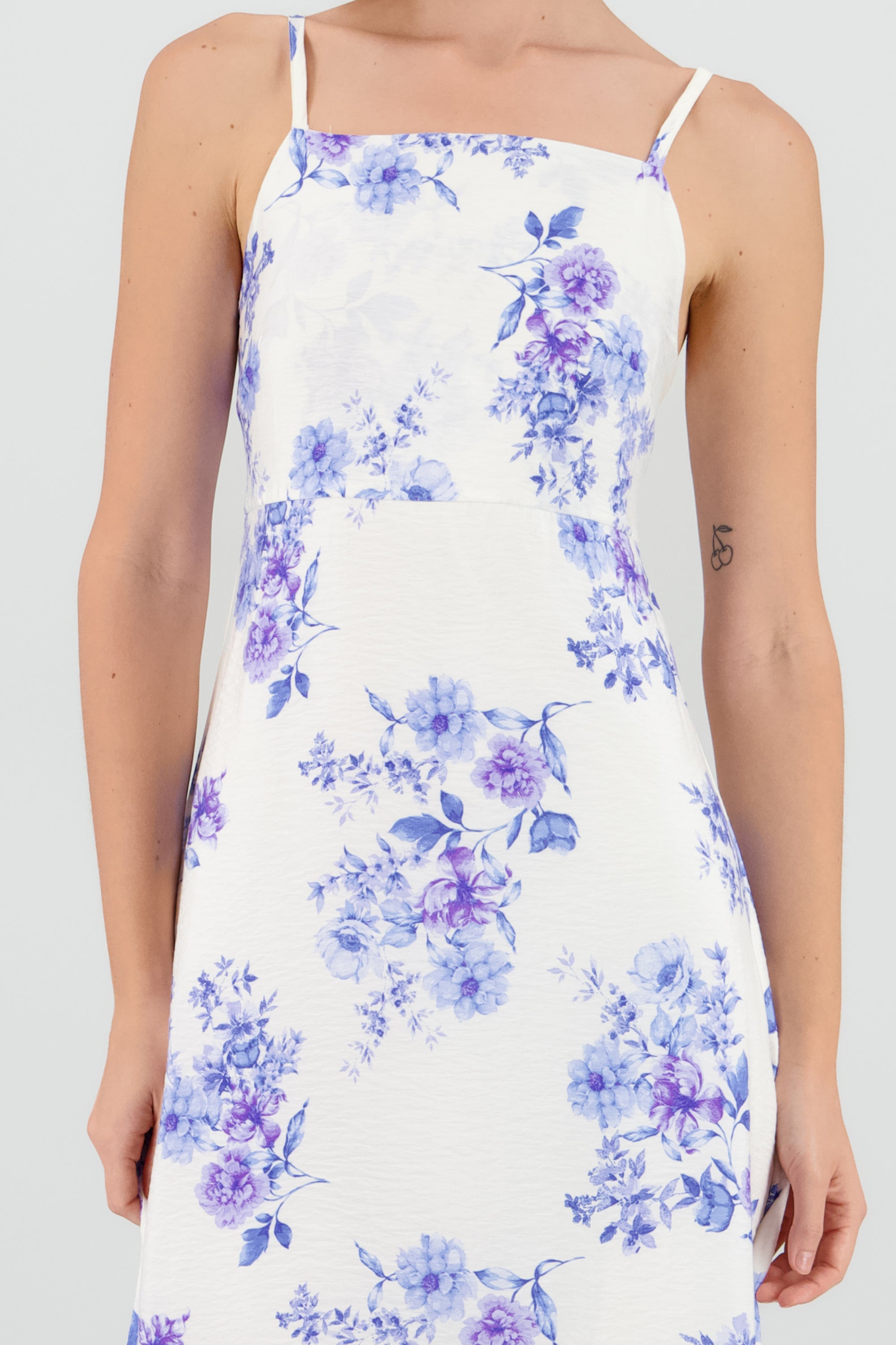 Vestido midi escote cuadrado tirantes BLANCO COMBO