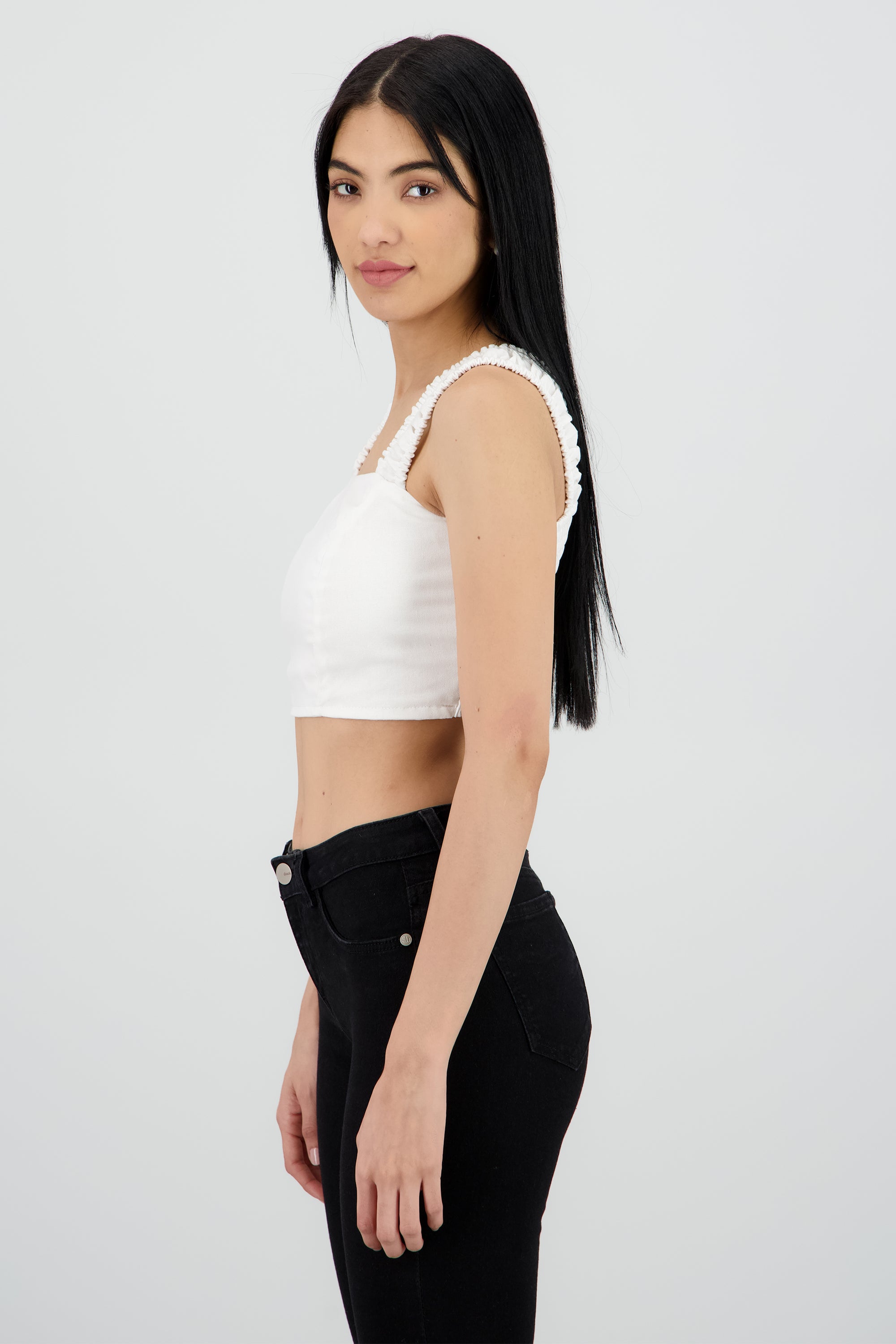 Top crop tirantes resorte lino BLANCO