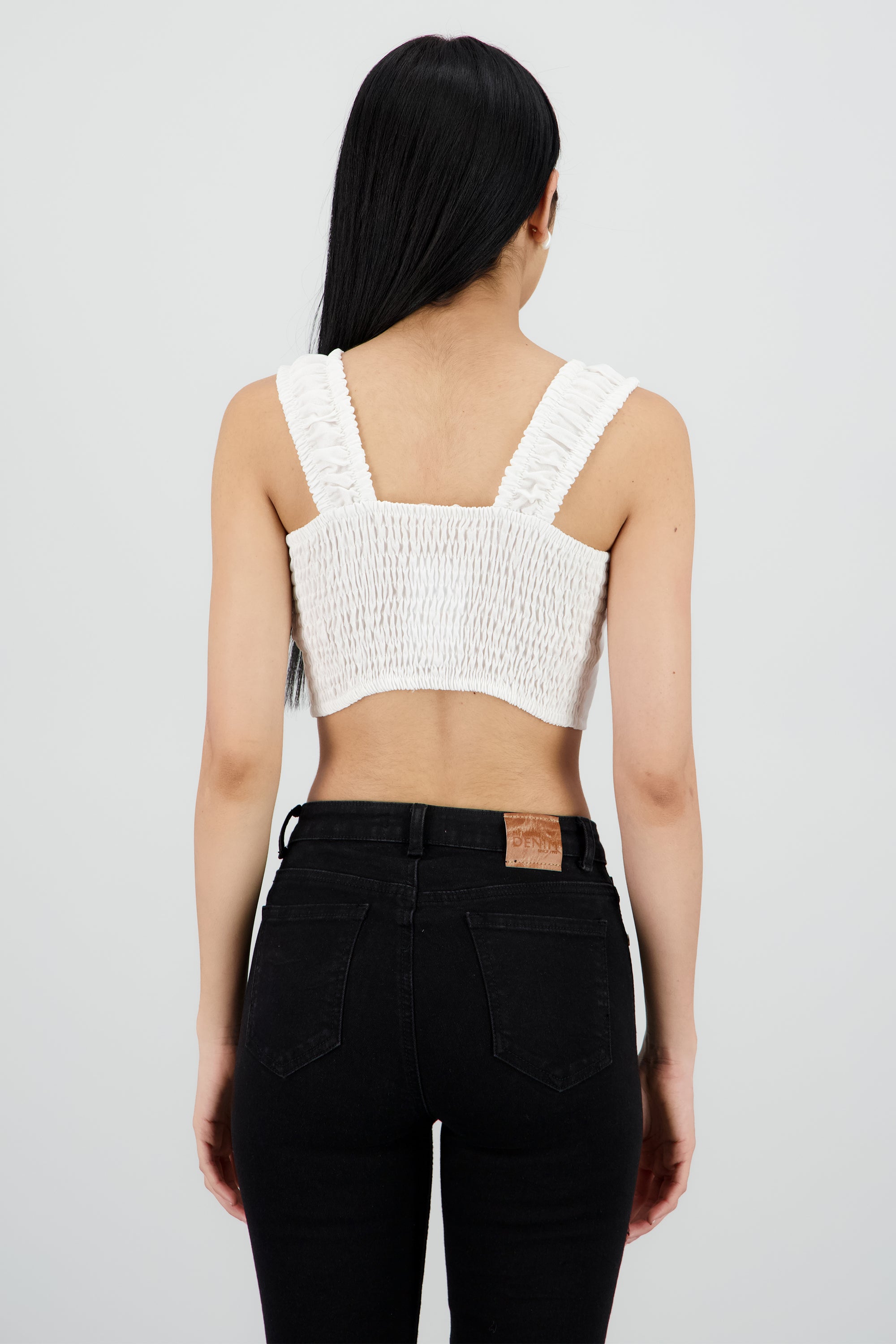 Top crop tirantes resorte lino BLANCO