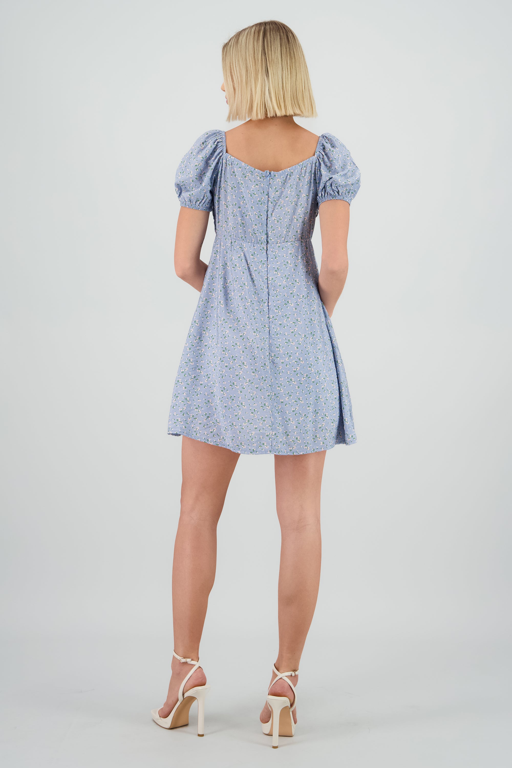 Vestido mini manga abullonada detalle moño AZUL PASTEL