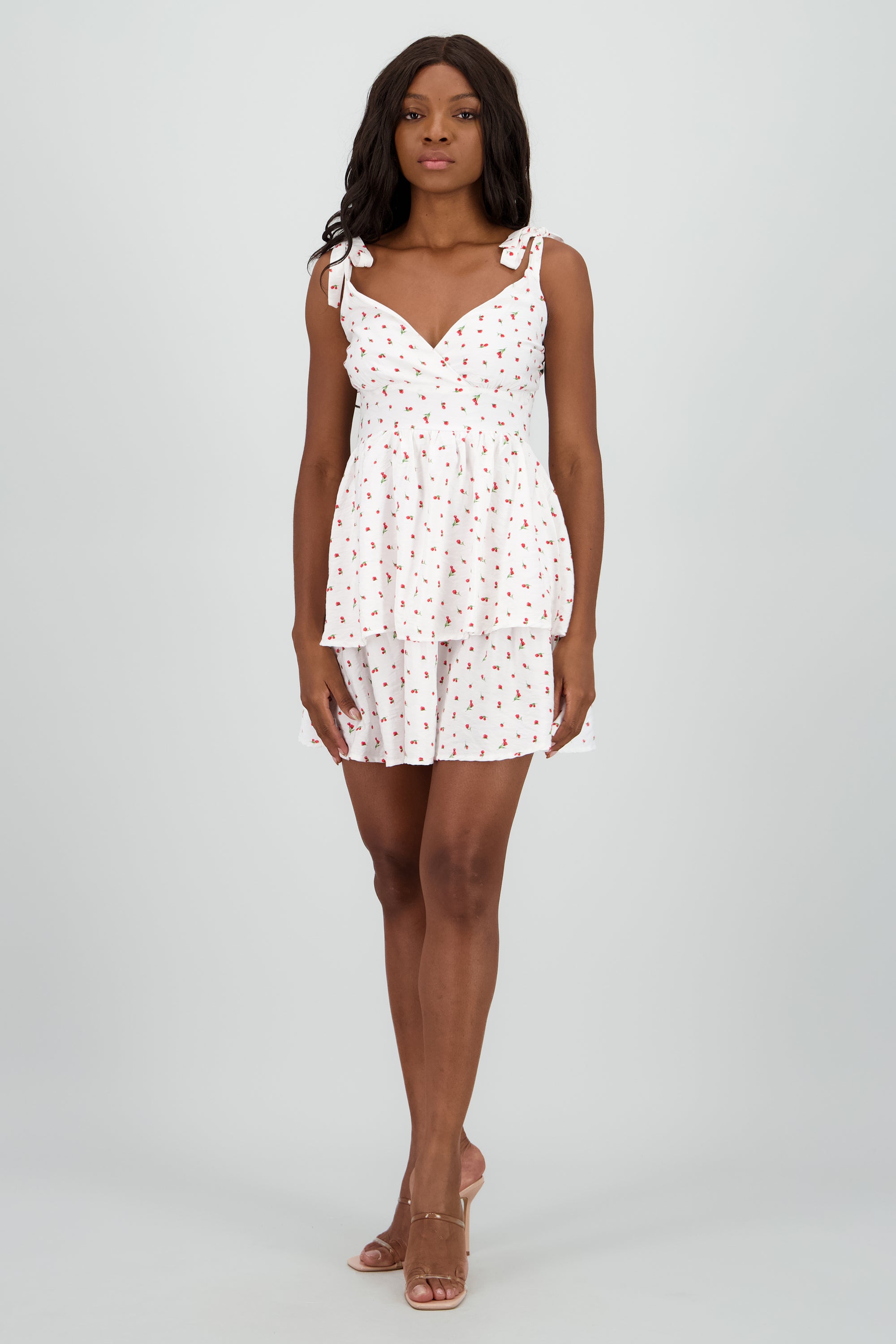 Vestido mini moños det flores BLANCO COMBO