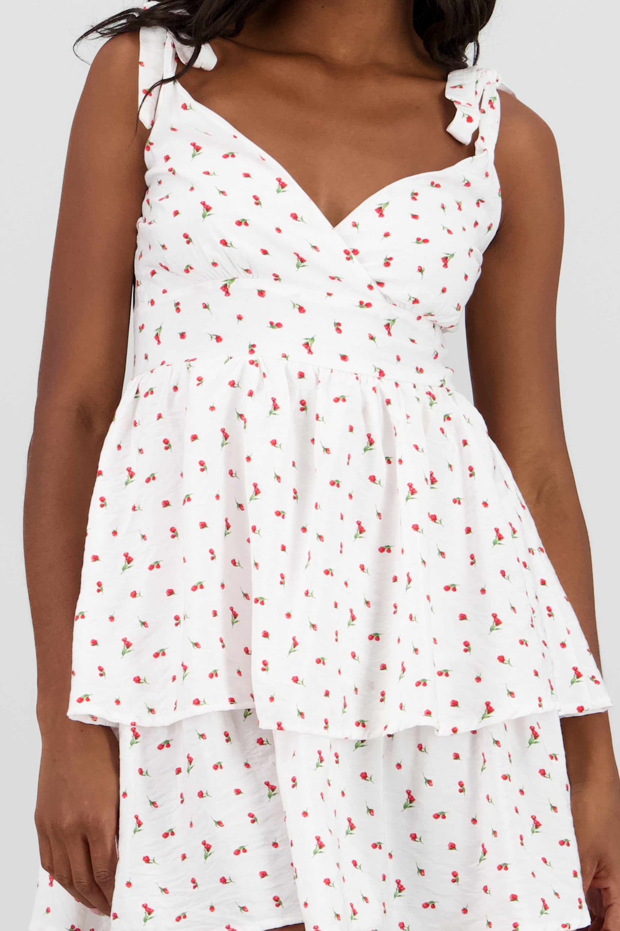 Vestido mini moños det flores BLANCO COMBO