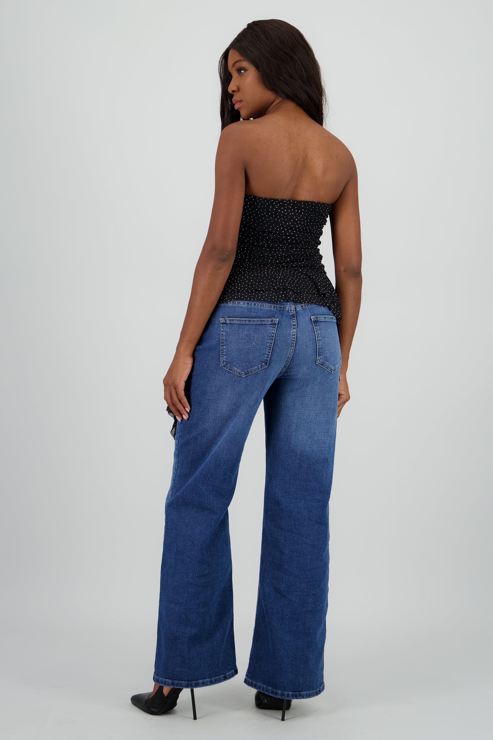 Top strapless drapeado con brillos NEGRO