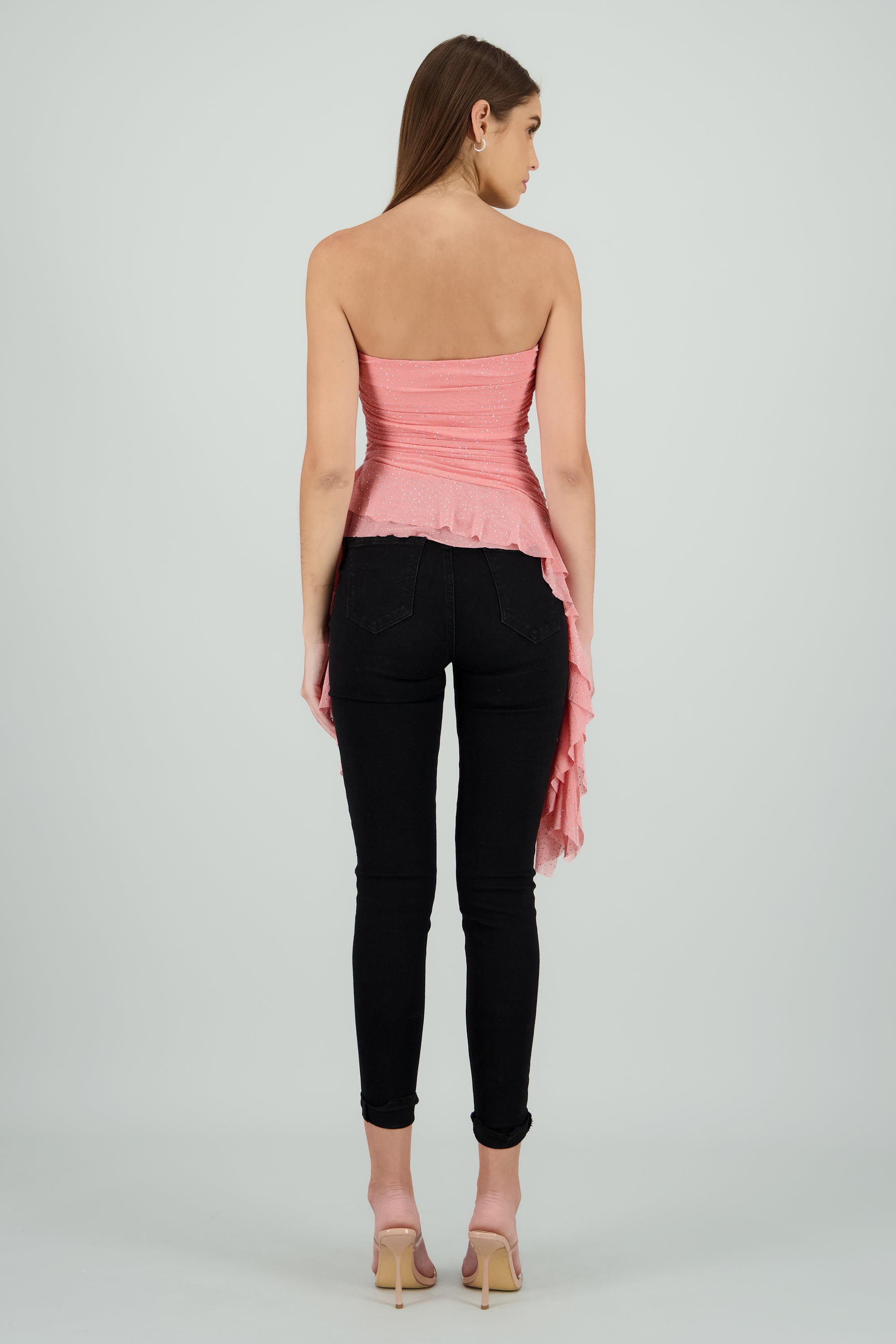 Top strapless drapeado con brillos MALVA