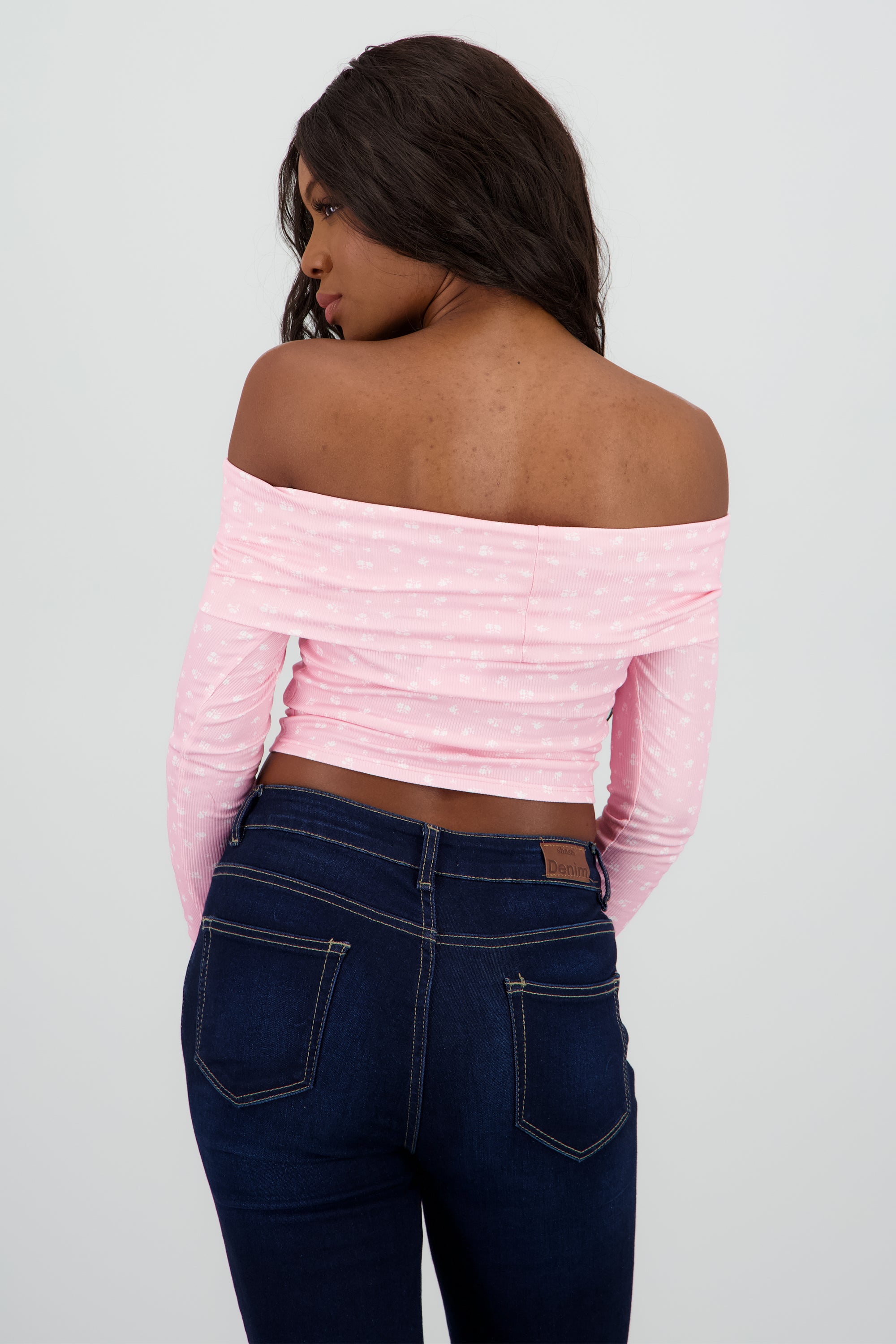 Blusa manga larga off shoulder mini flores ROSA PASTEL