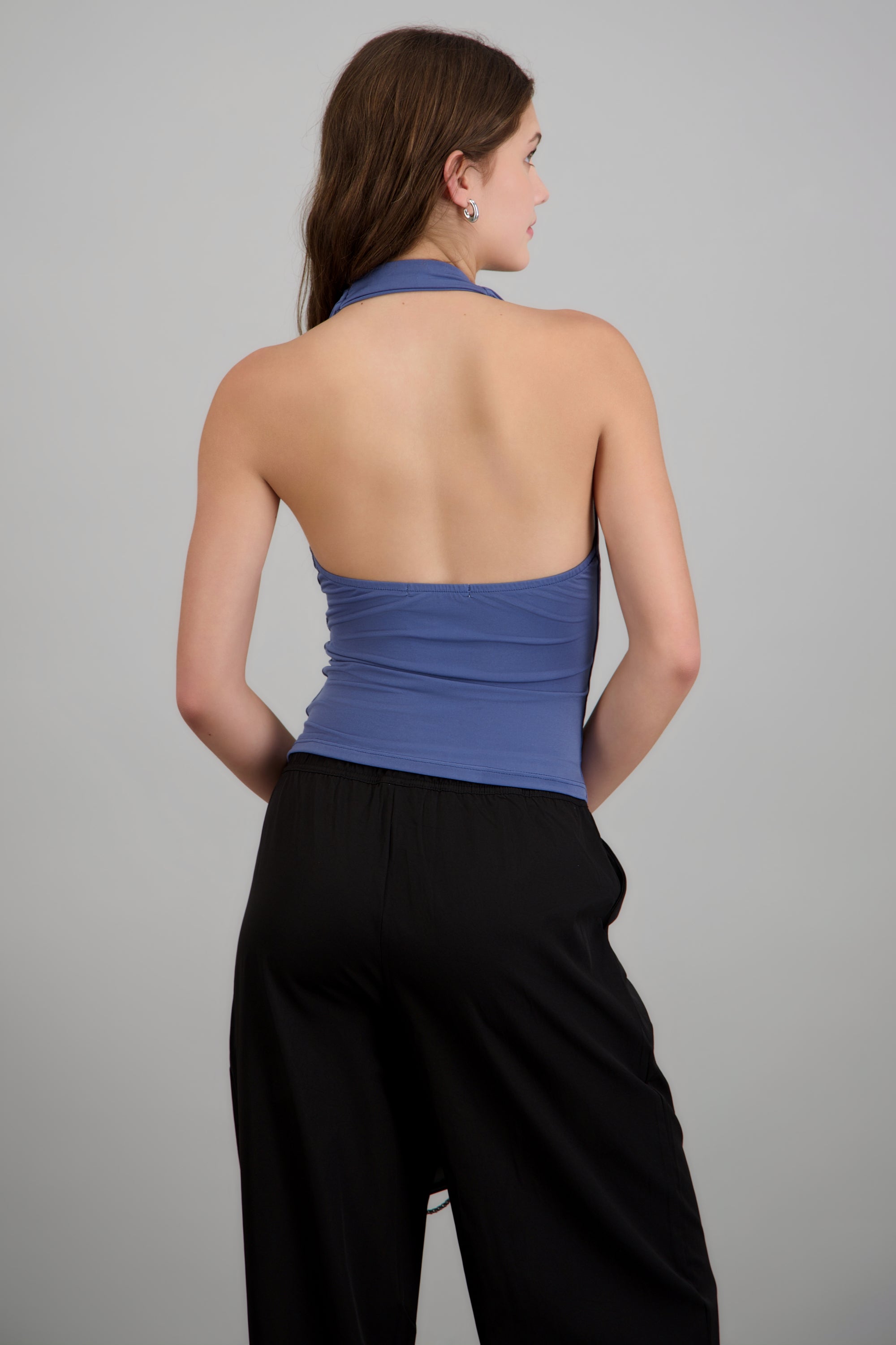 Top cuello cascada halter AZUL
