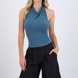 Top cuello cascada halter