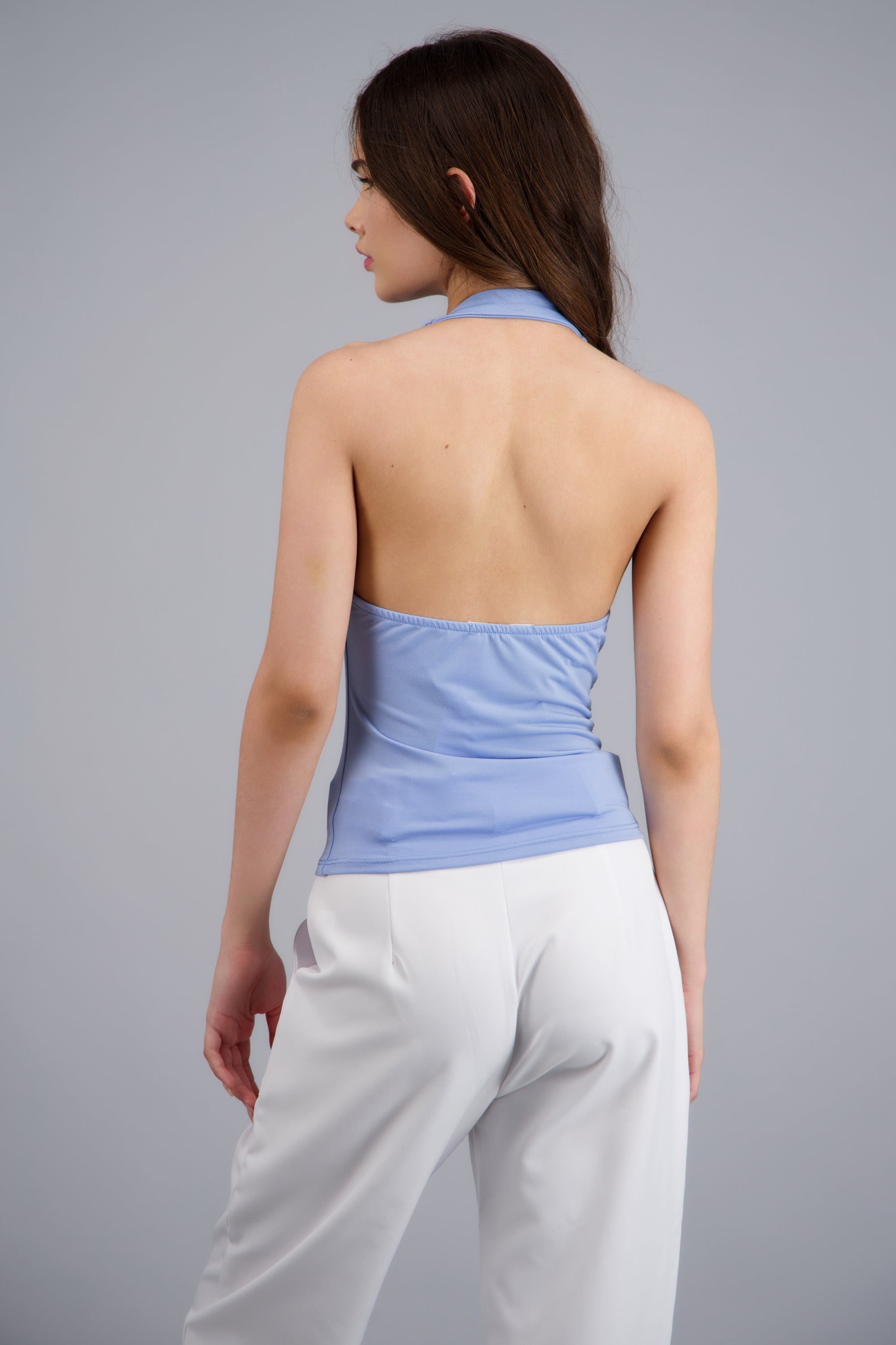 TOP CUELLO CASCADA HALTER AZUL CIELO