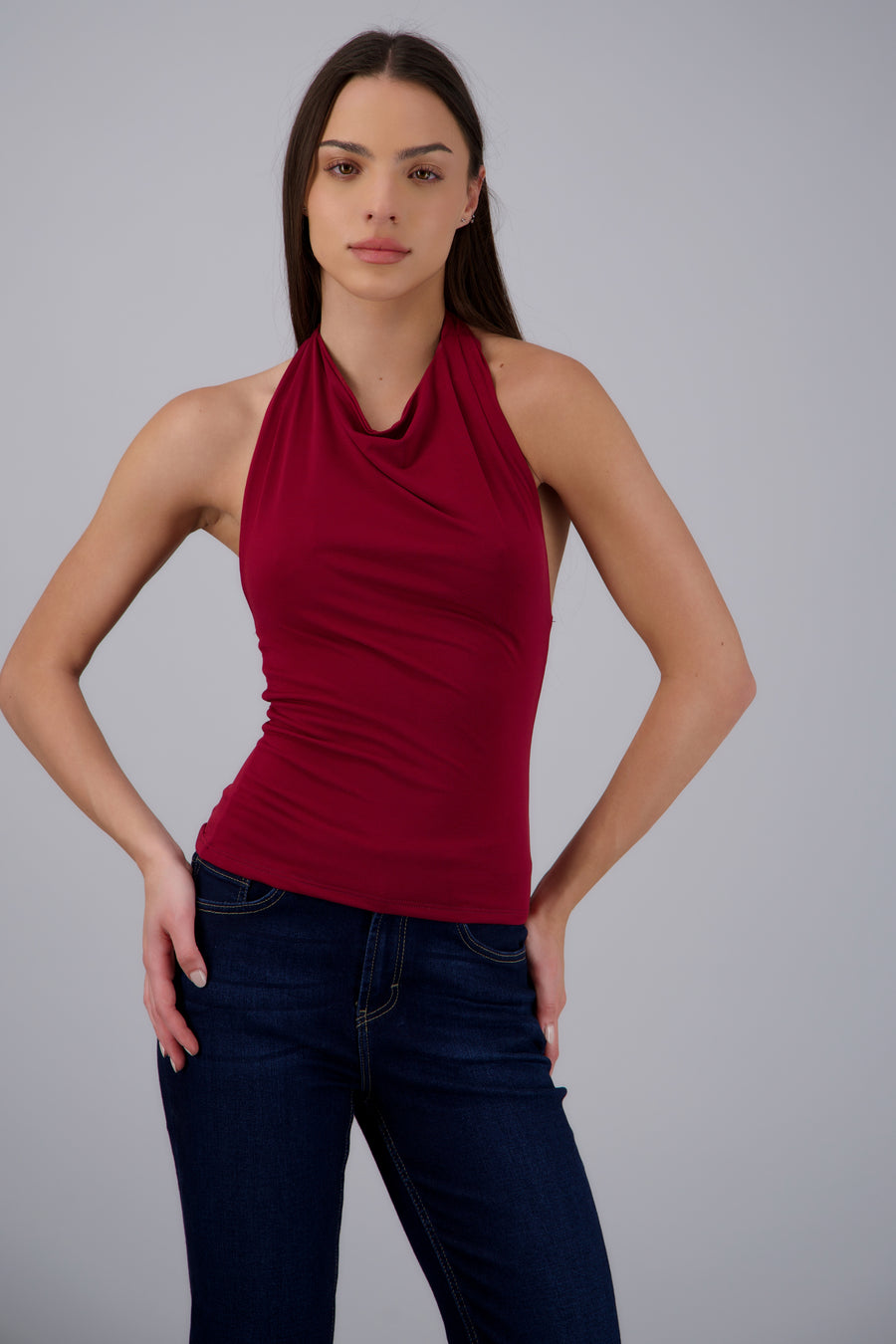 Top cuello cascada halter