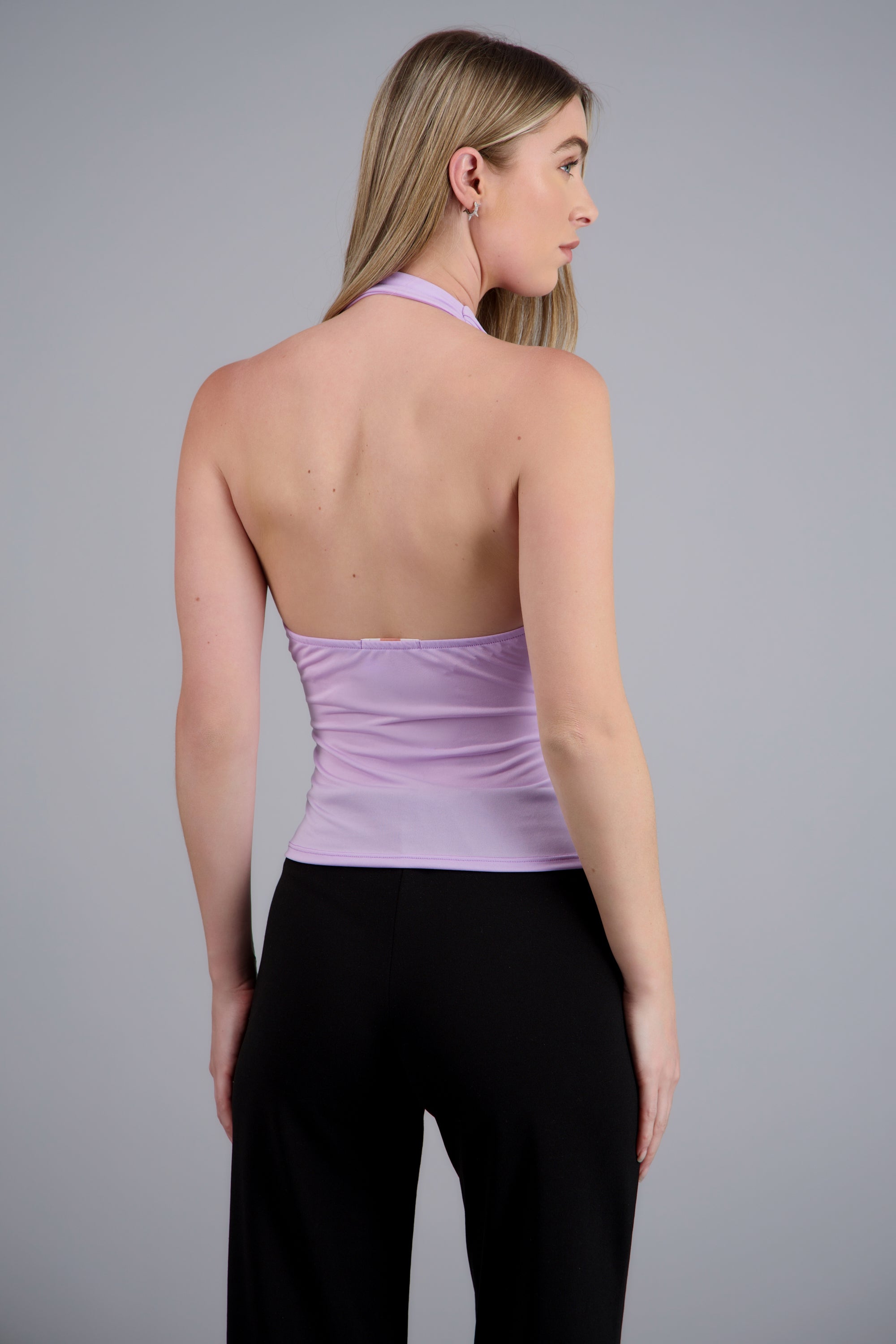 TOP CUELLO CASCADA HALTER LILA