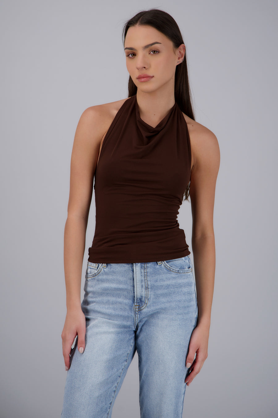 Top cuello cascada halter