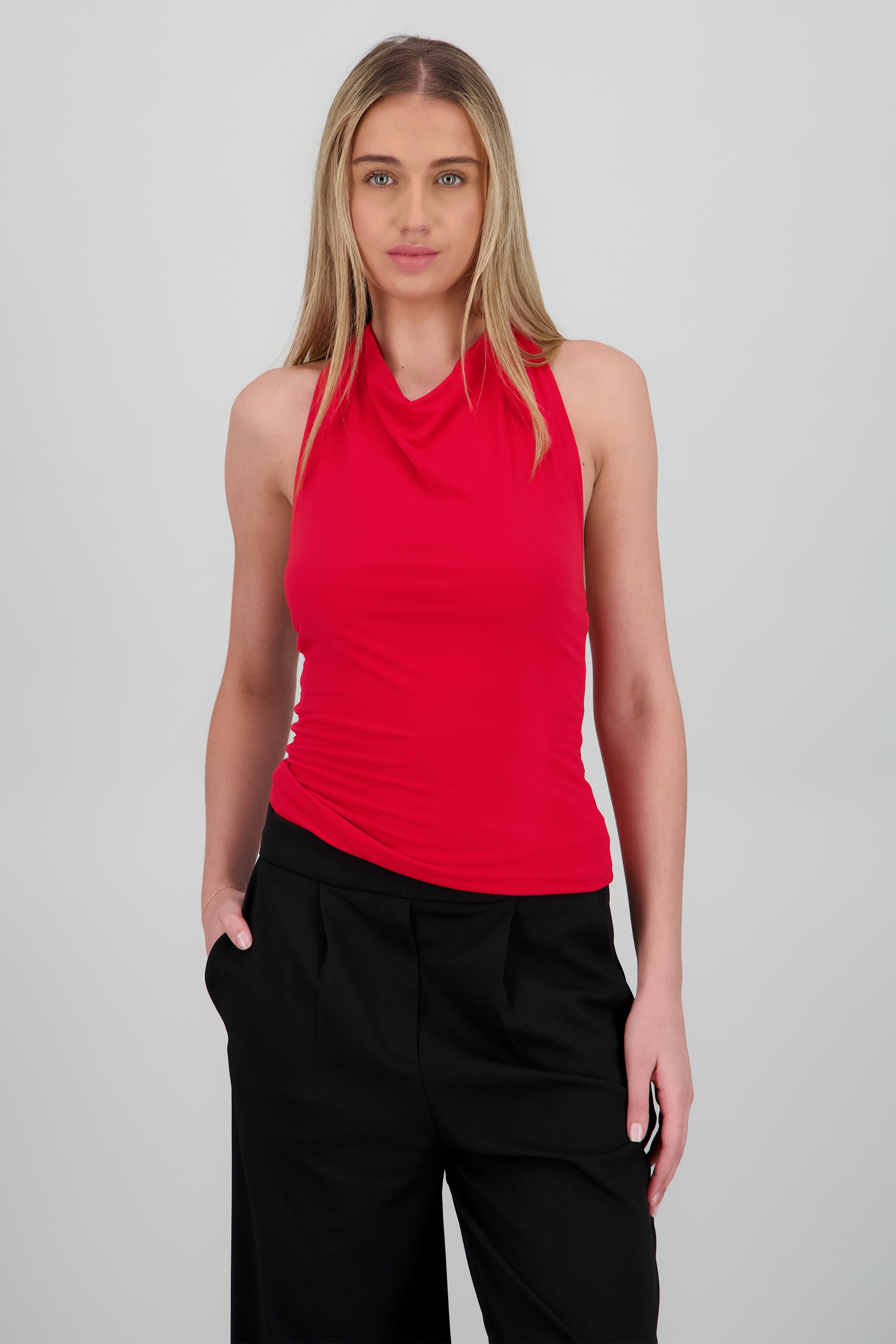 Top cuello cascada halter ROJO