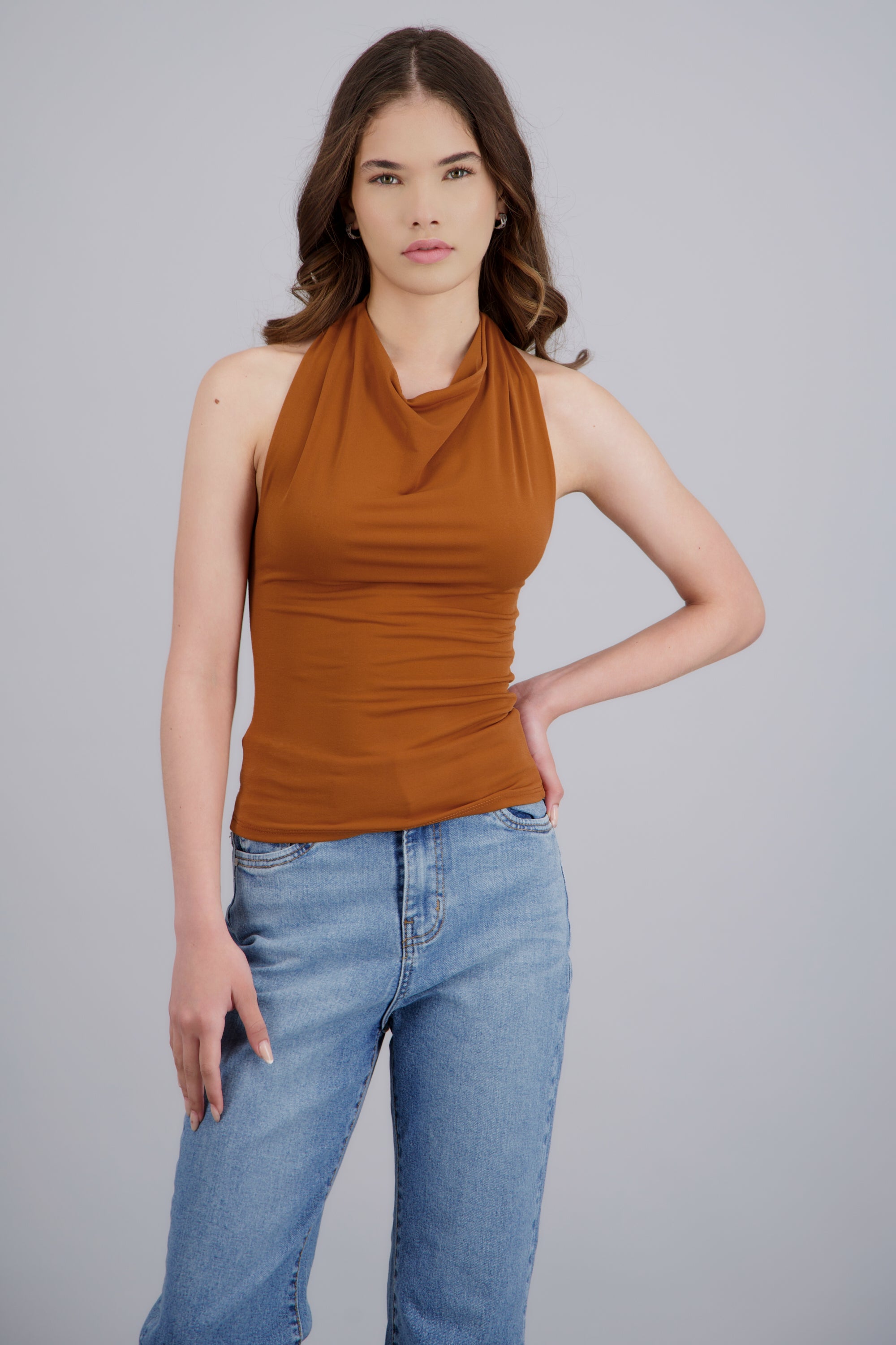 TOP CUELLO CASCADA HALTER LADRILLO