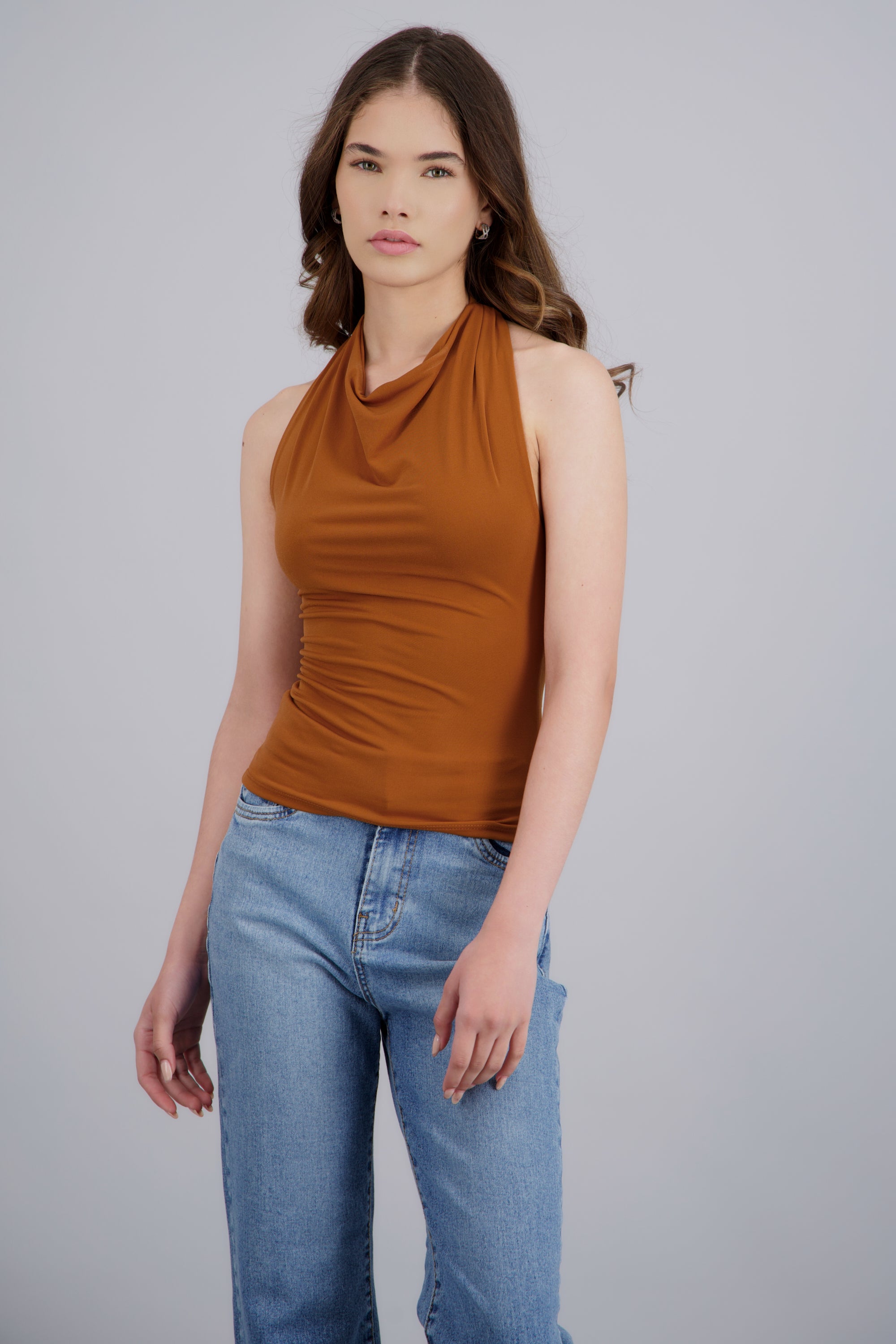 TOP CUELLO CASCADA HALTER LADRILLO