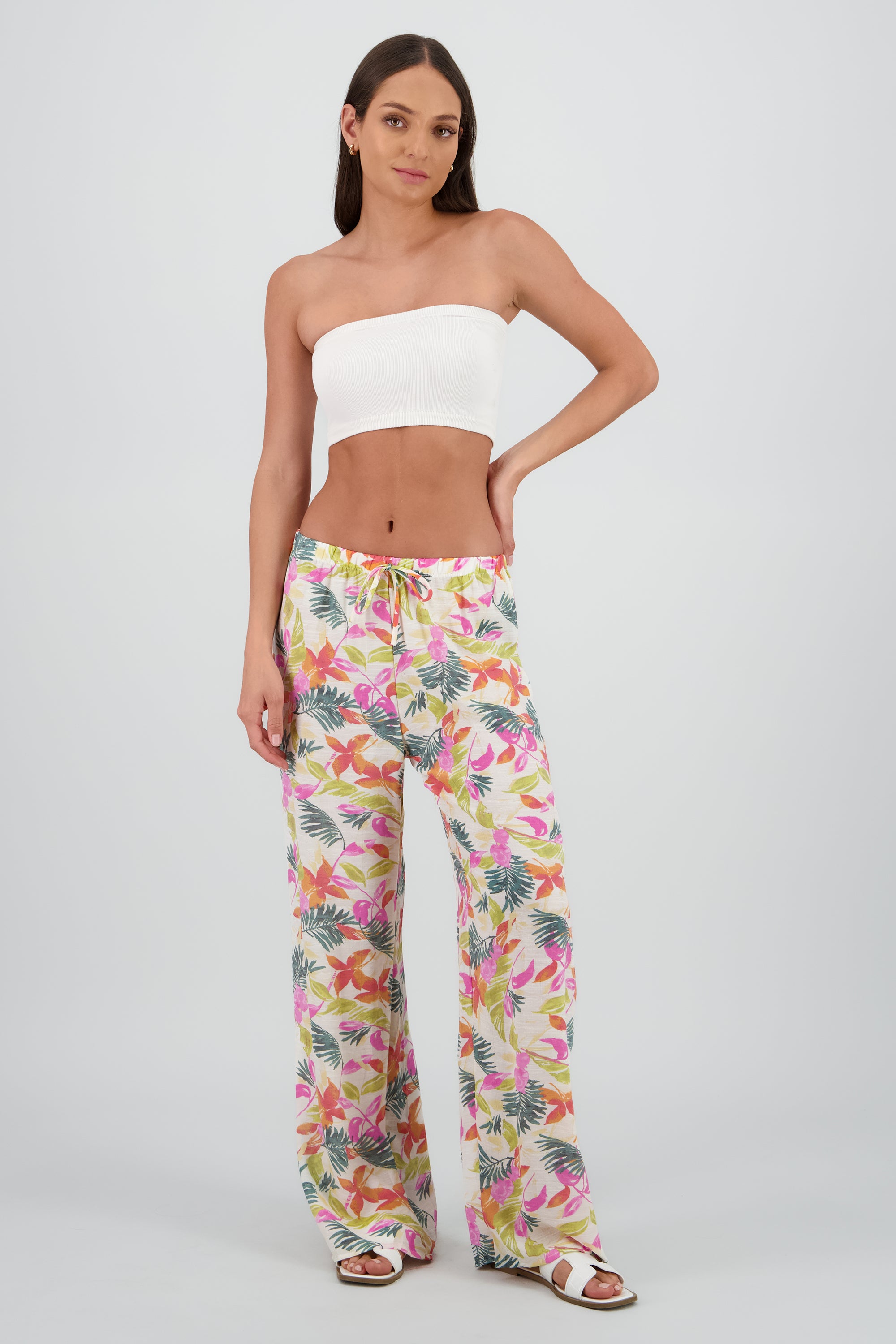 Pantalon amplio lino tropical MULTICOLOR