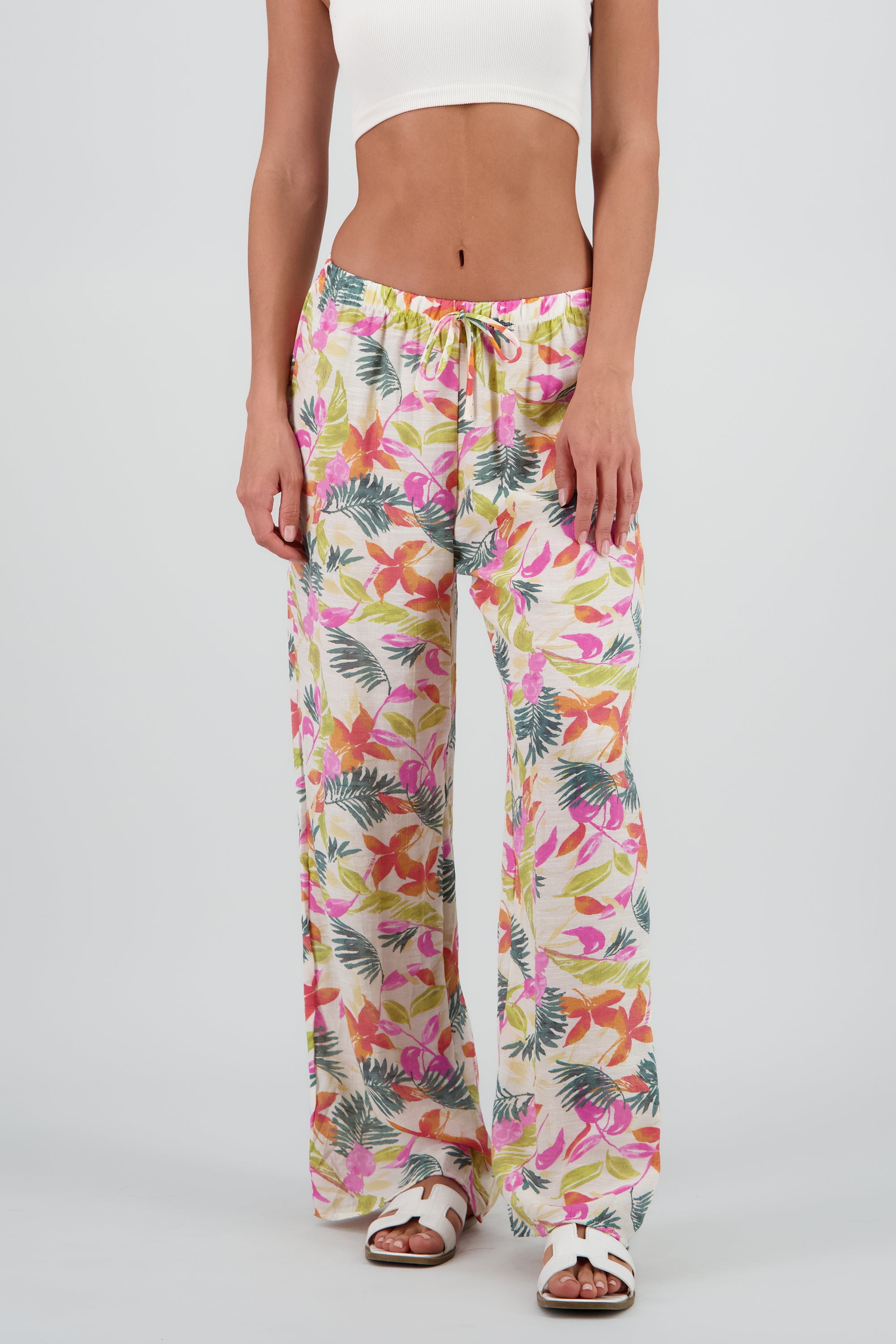 Pantalon amplio lino tropical MULTICOLOR