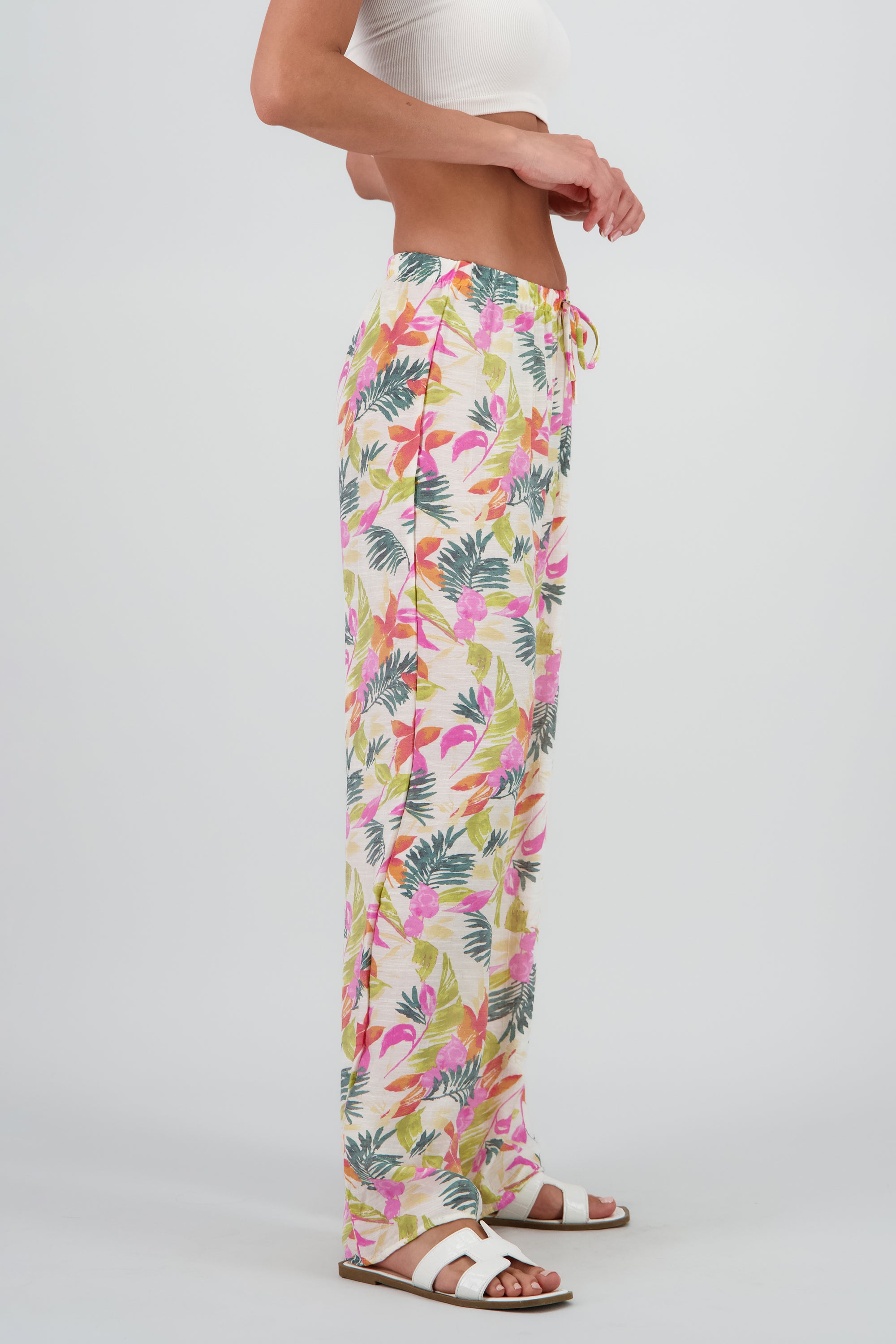 Pantalon amplio lino tropical MULTICOLOR