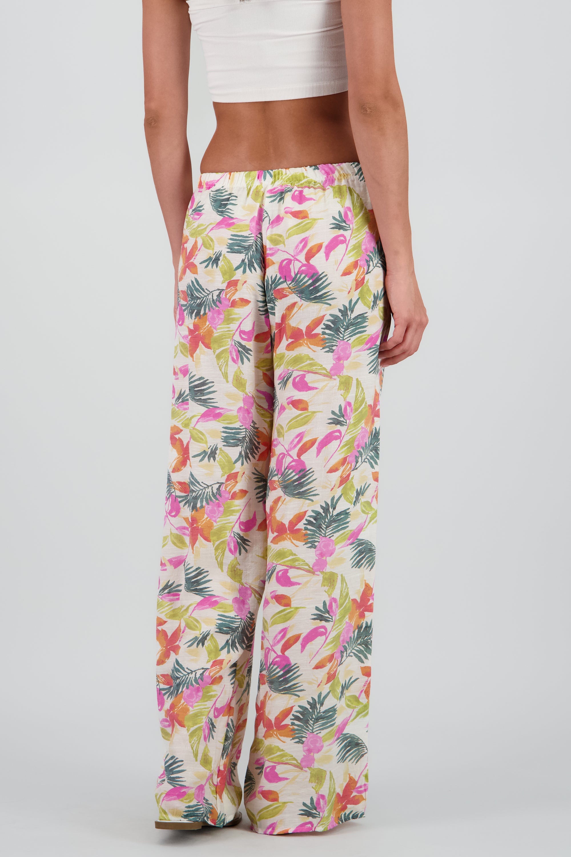 Pantalon amplio lino tropical MULTICOLOR