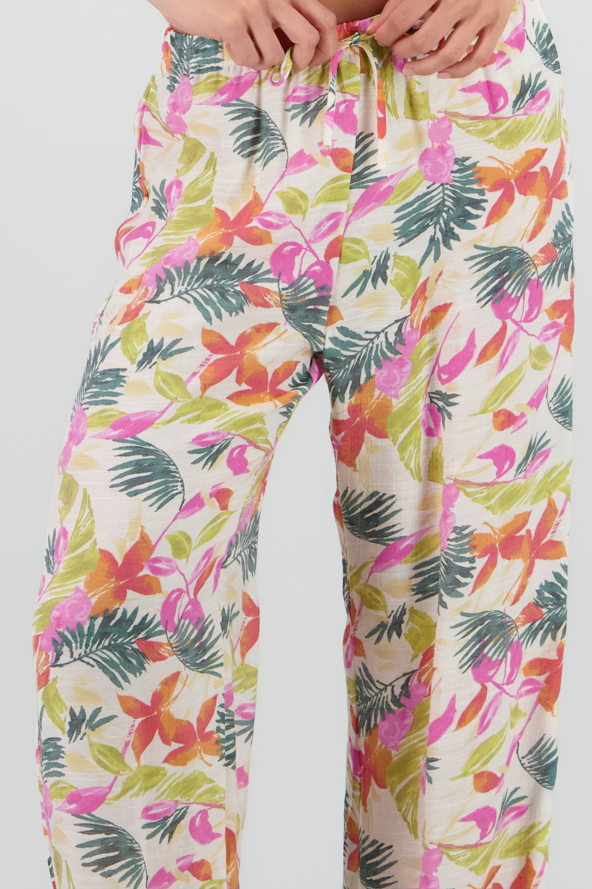 Pantalon amplio lino tropical MULTICOLOR