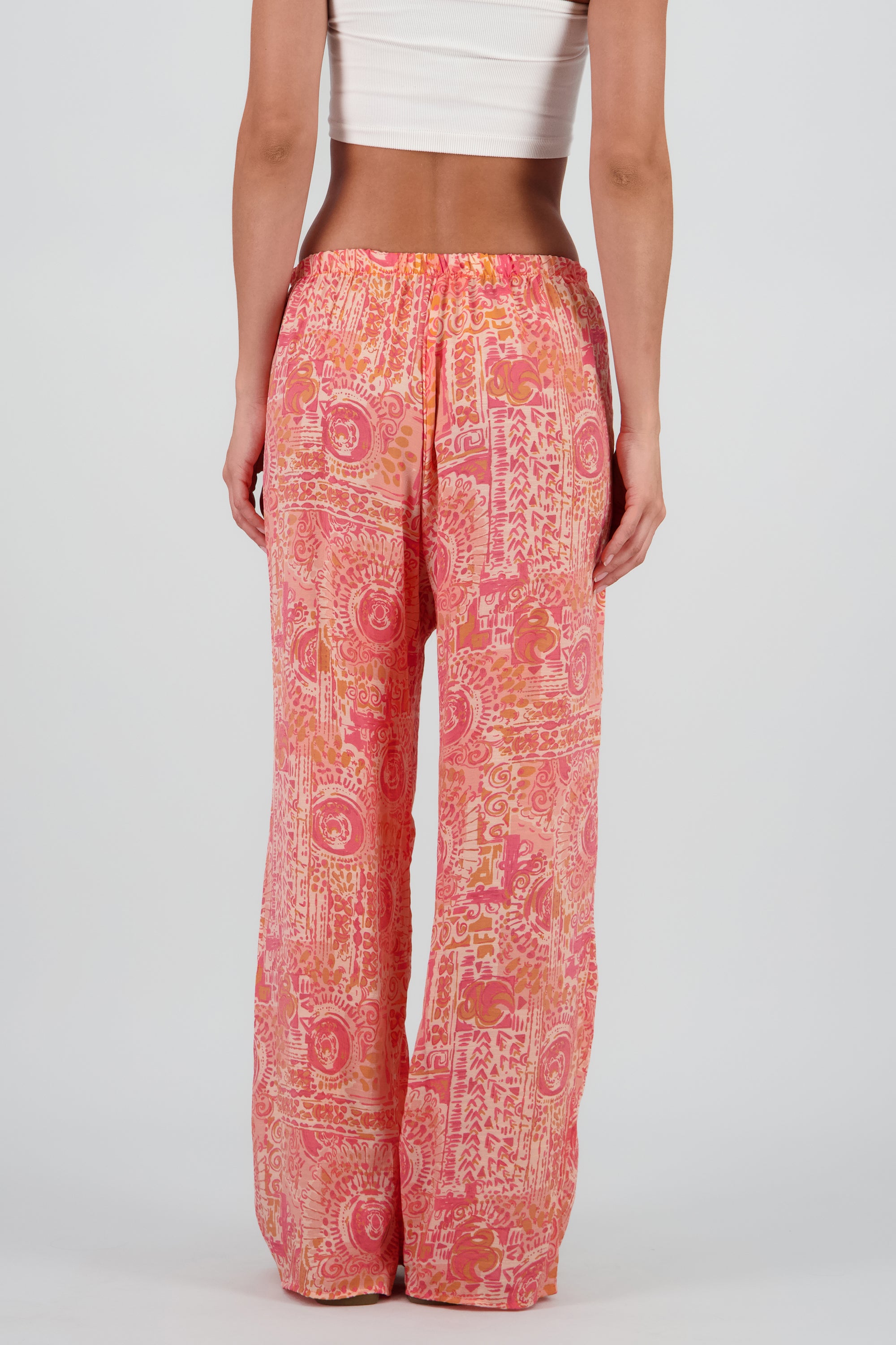 Pantalon amplio estampado lino NARANJA