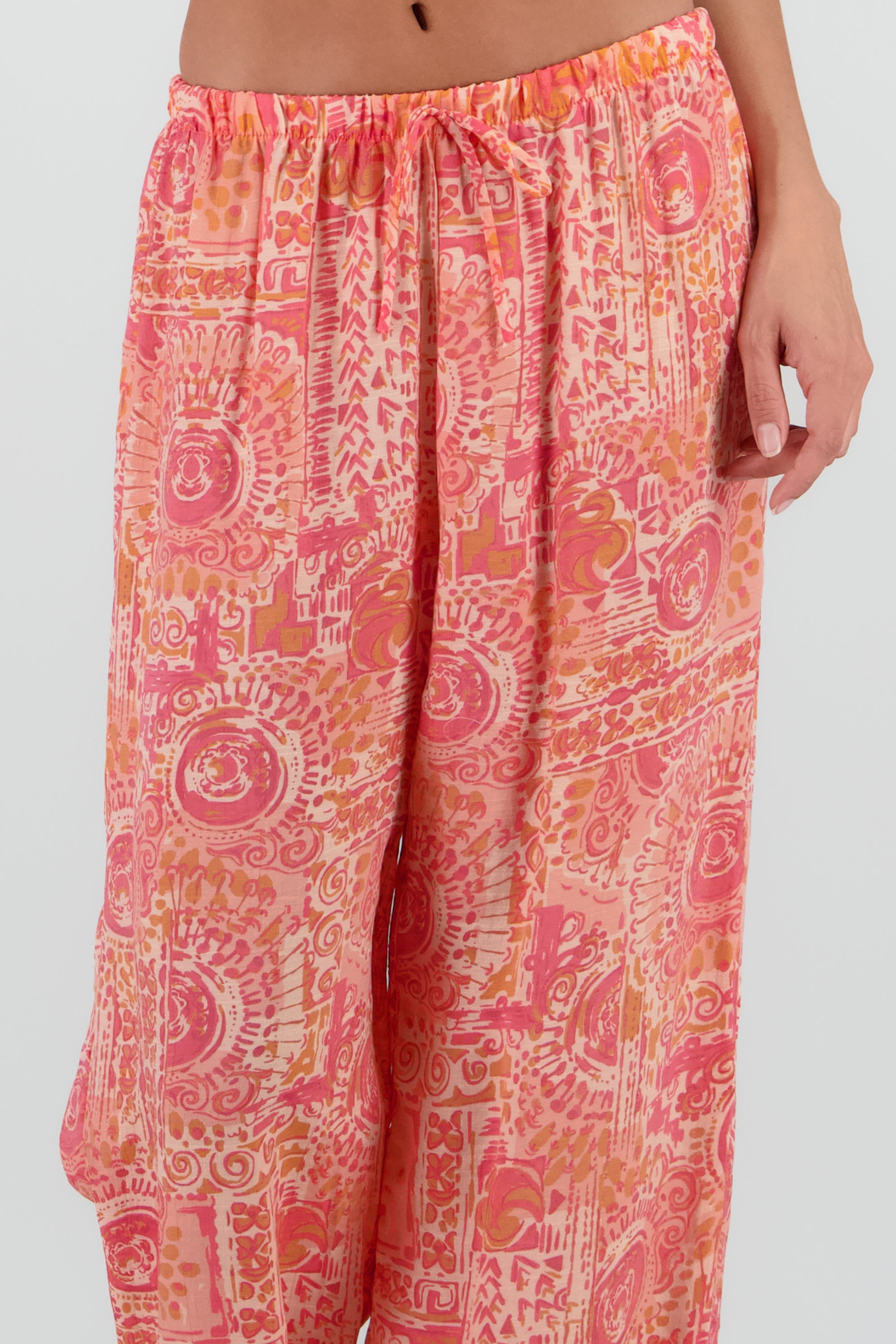 Pantalon amplio estampado lino NARANJA