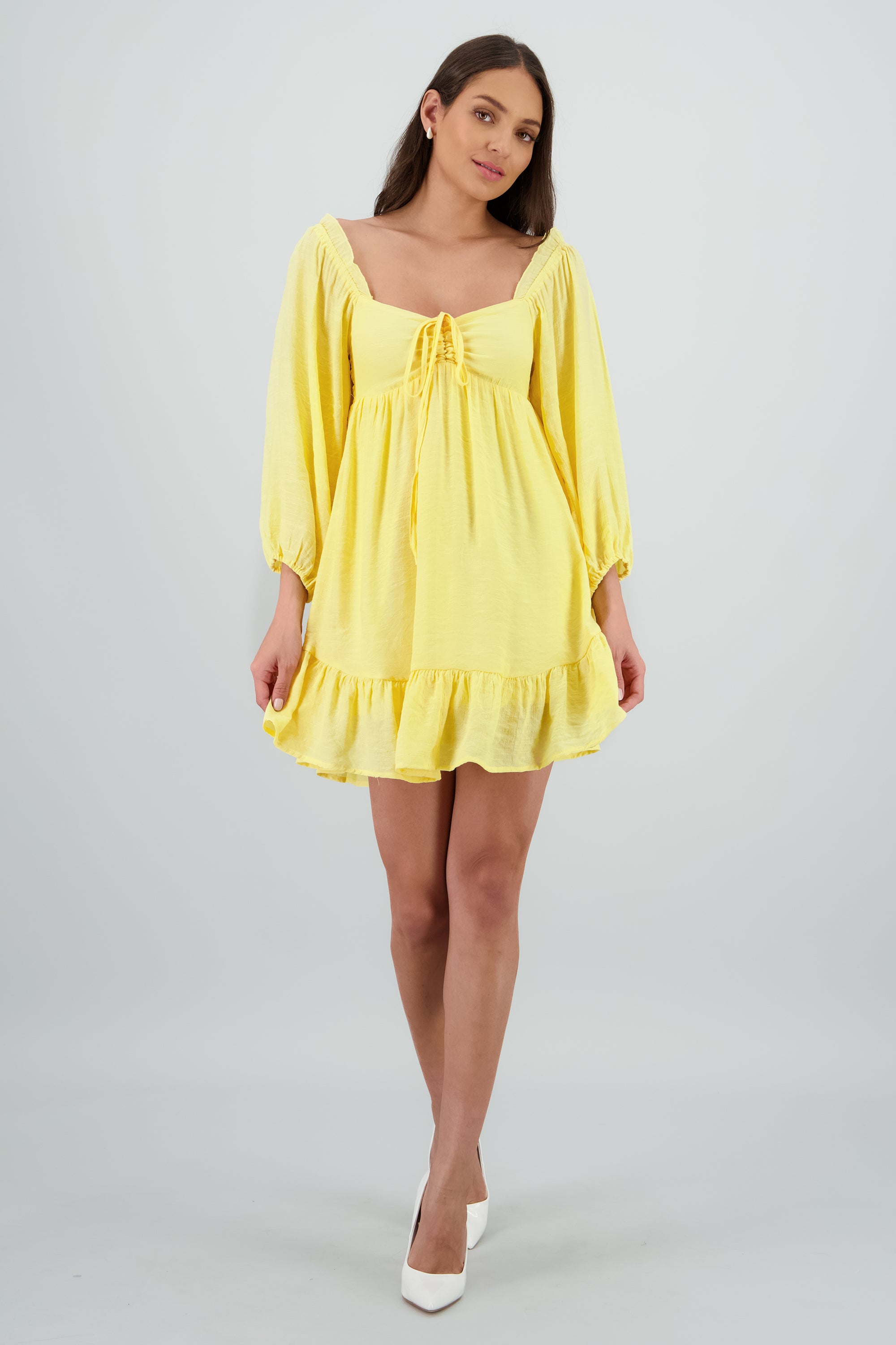 Vestido mini manga larga AMARILLO