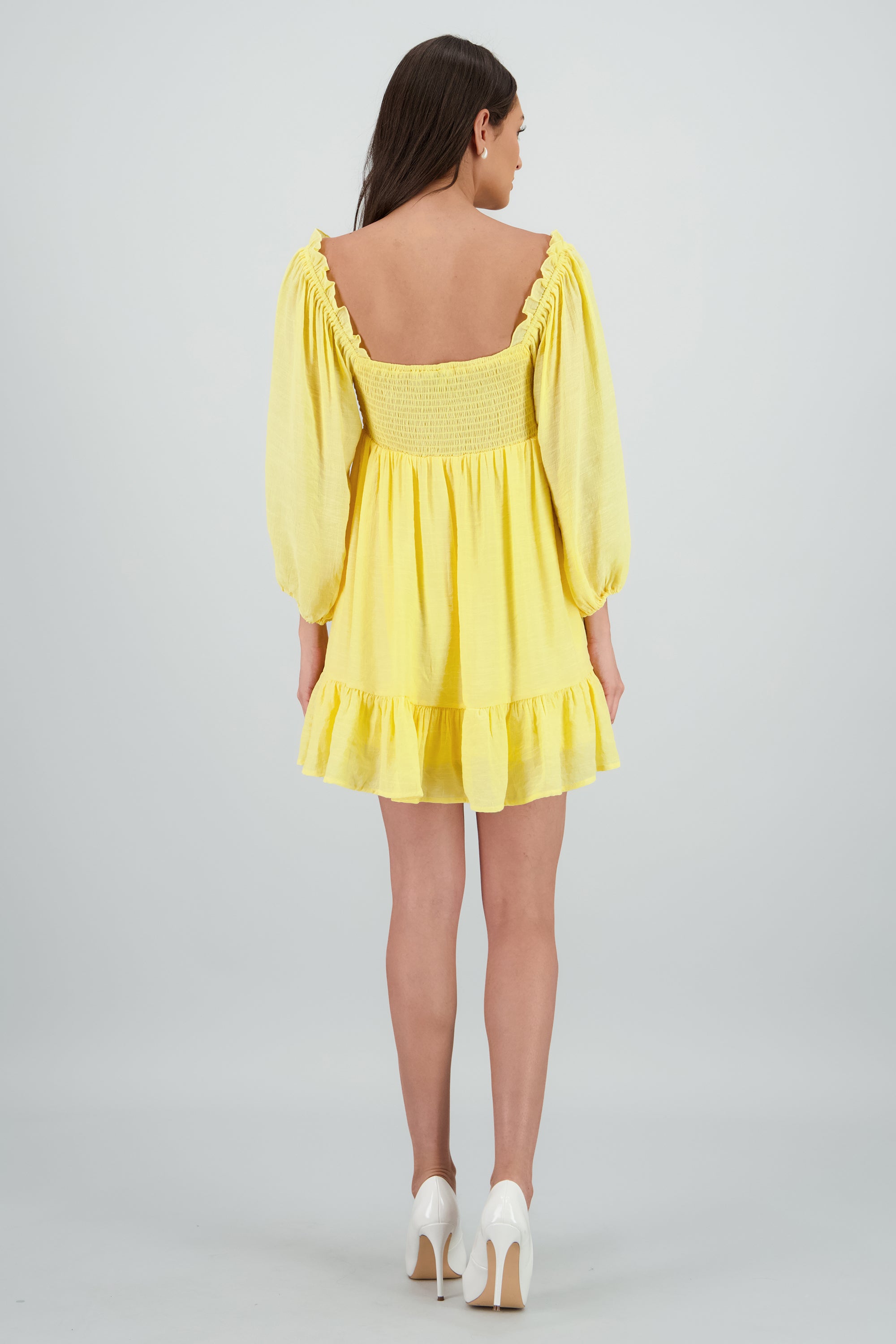 Vestido mini manga larga AMARILLO