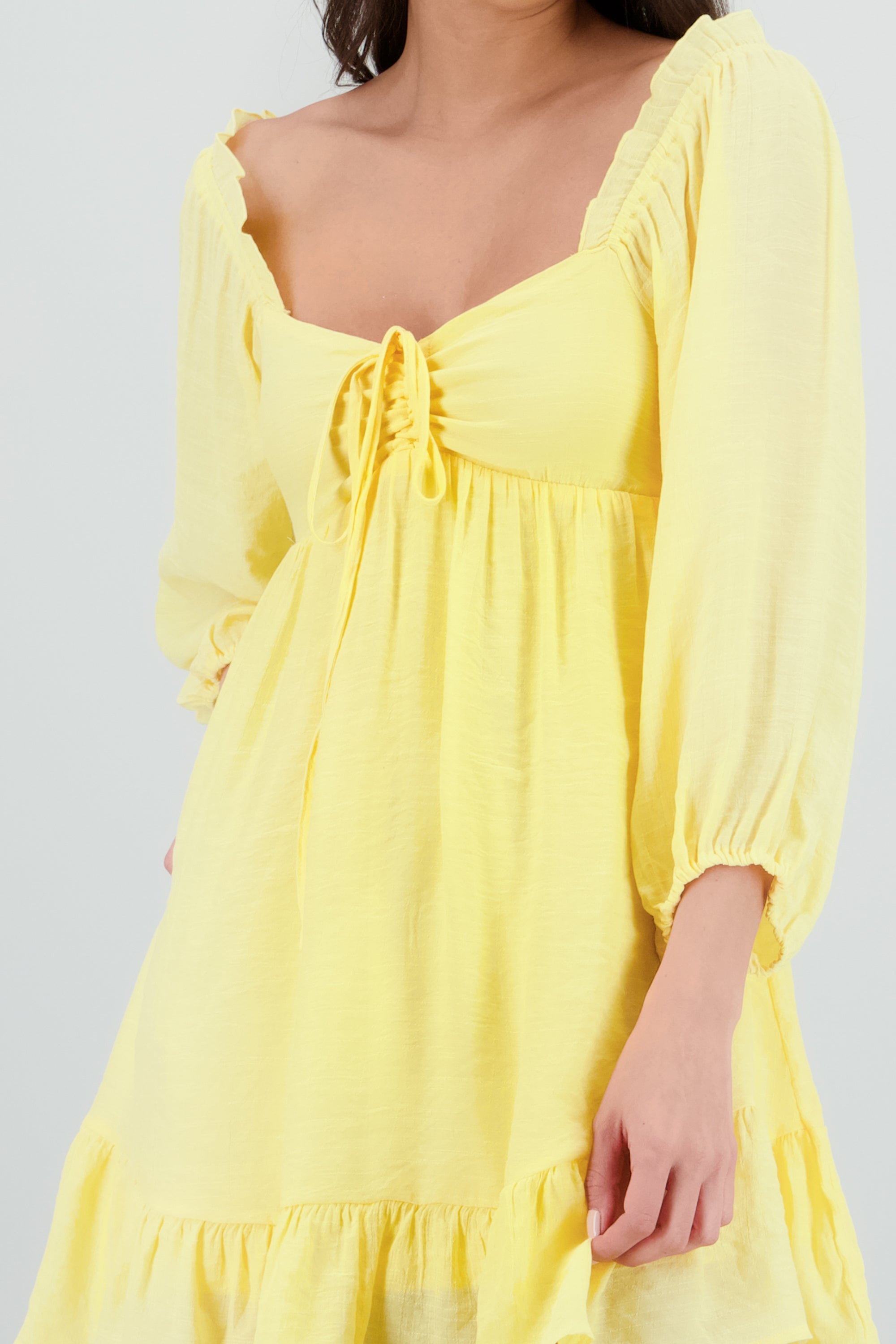 Vestido mini manga larga AMARILLO