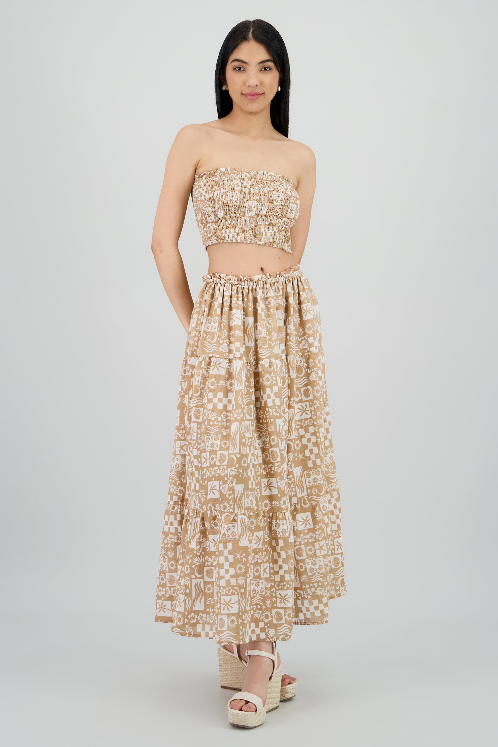 Falda maxi estampado KHAKI COMBO