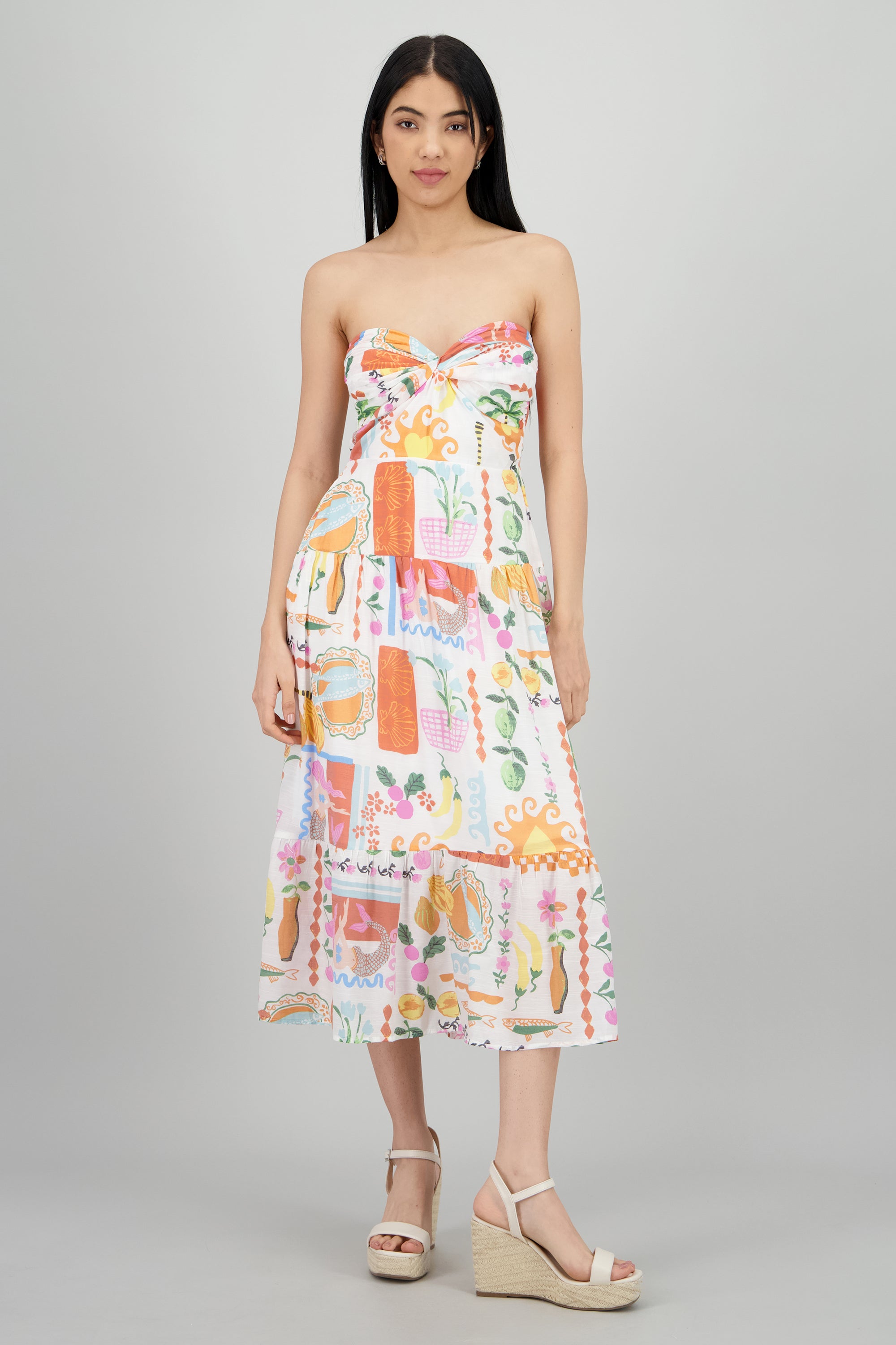 Vestido midi bandeau estampado MULTICOLOR