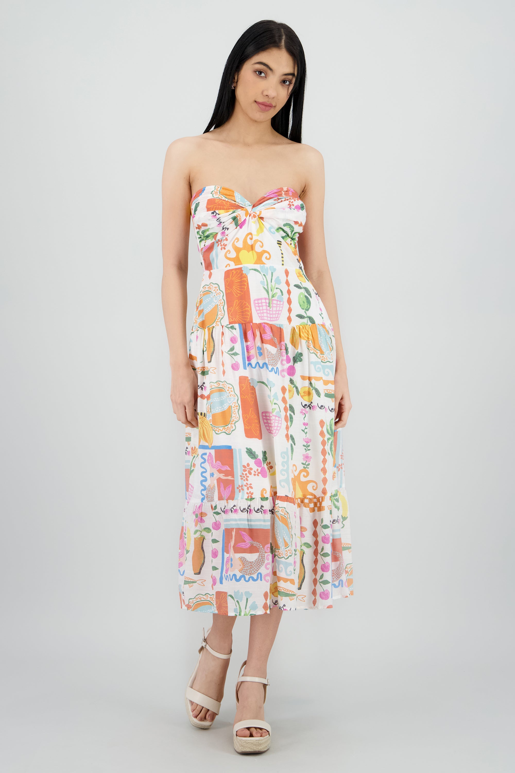 Vestido midi bandeau estampado MULTICOLOR