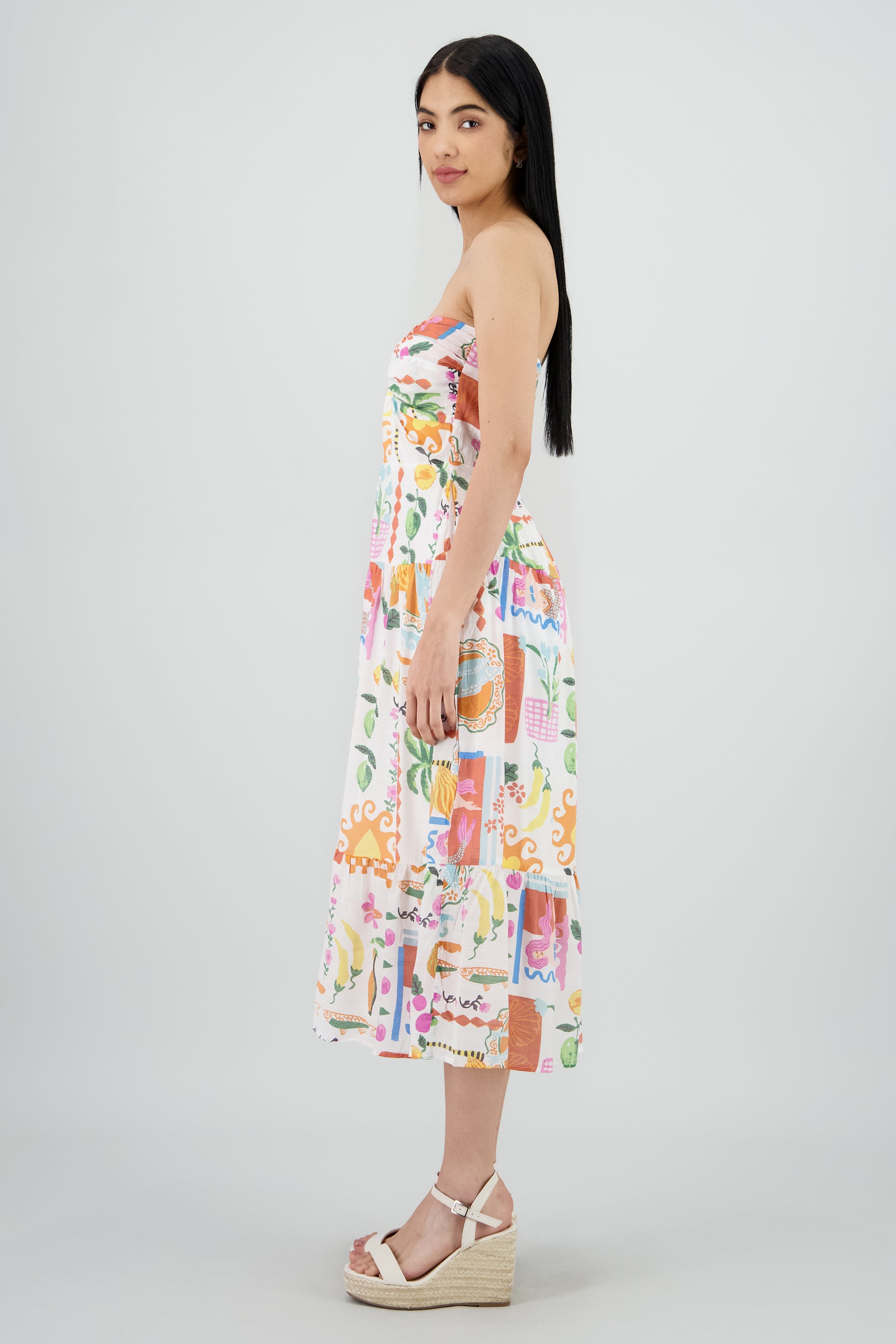 Vestido midi bandeau estampado MULTICOLOR