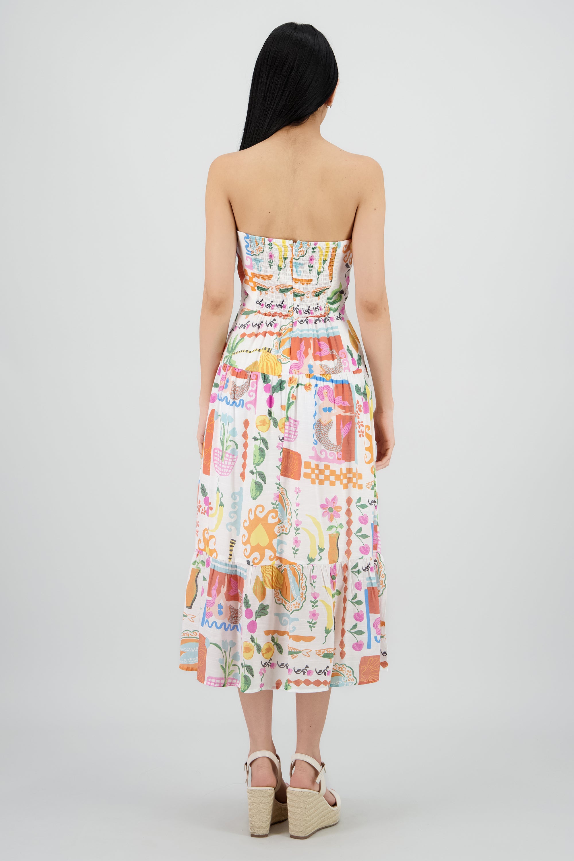 Vestido midi bandeau estampado MULTICOLOR