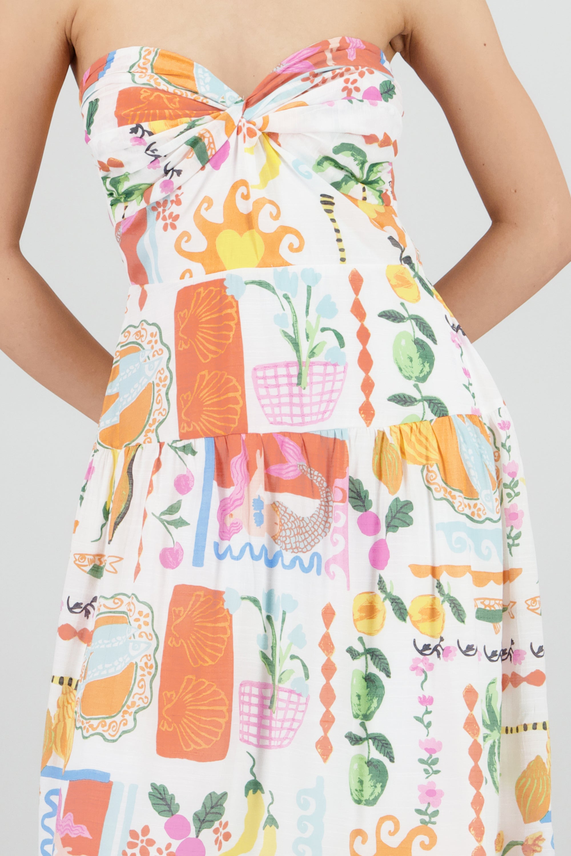 Vestido midi bandeau estampado MULTICOLOR