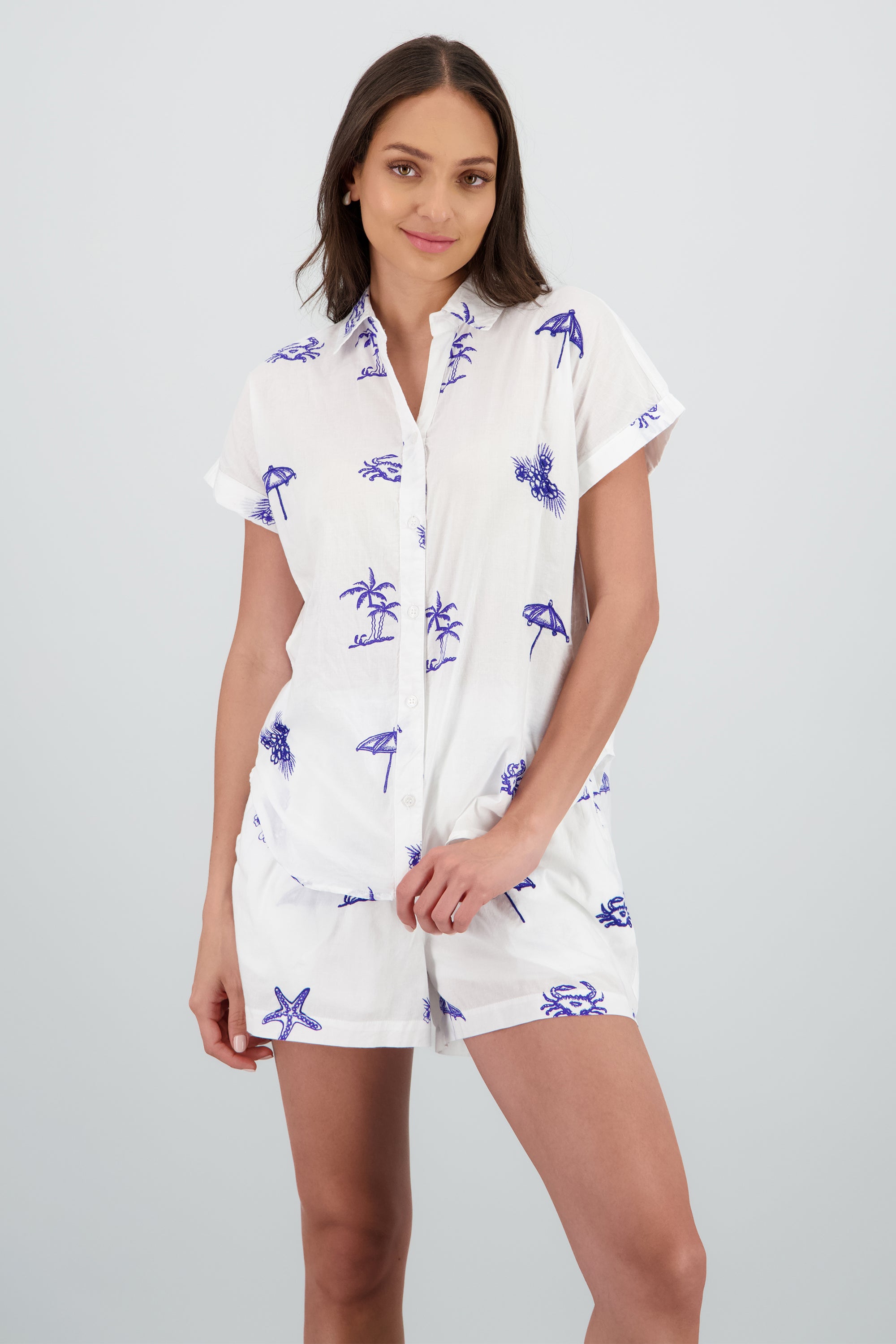 Camisa manga corta bordado BLANCO COMBO