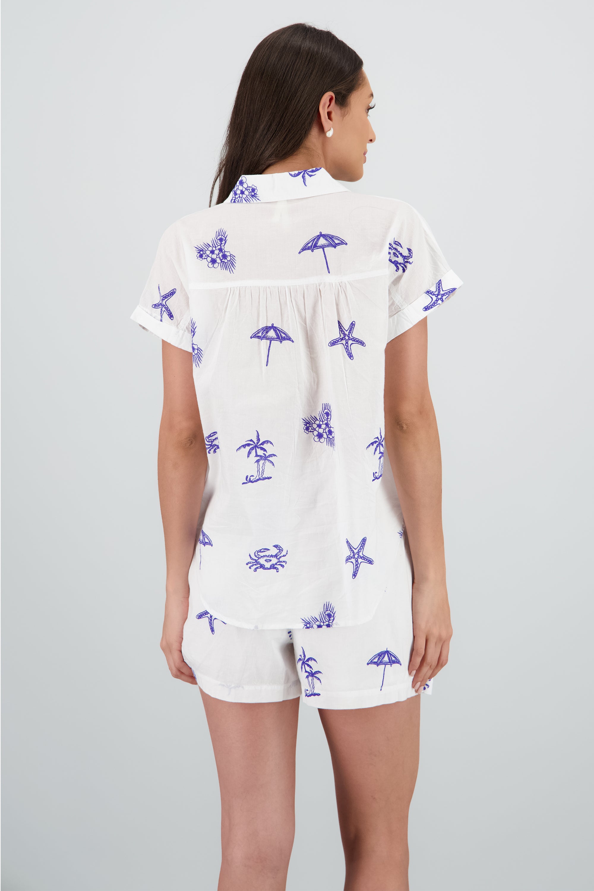 Camisa manga corta bordado BLANCO COMBO