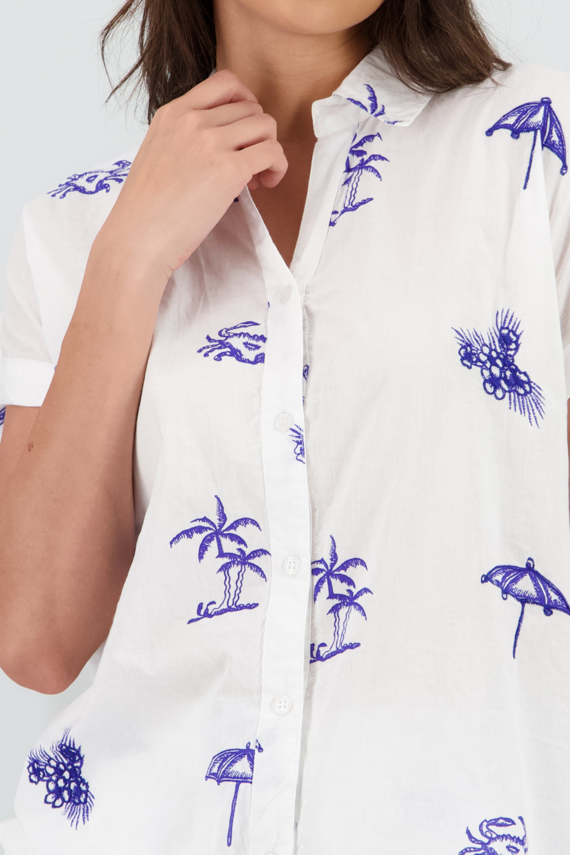 Camisa manga corta bordado BLANCO COMBO