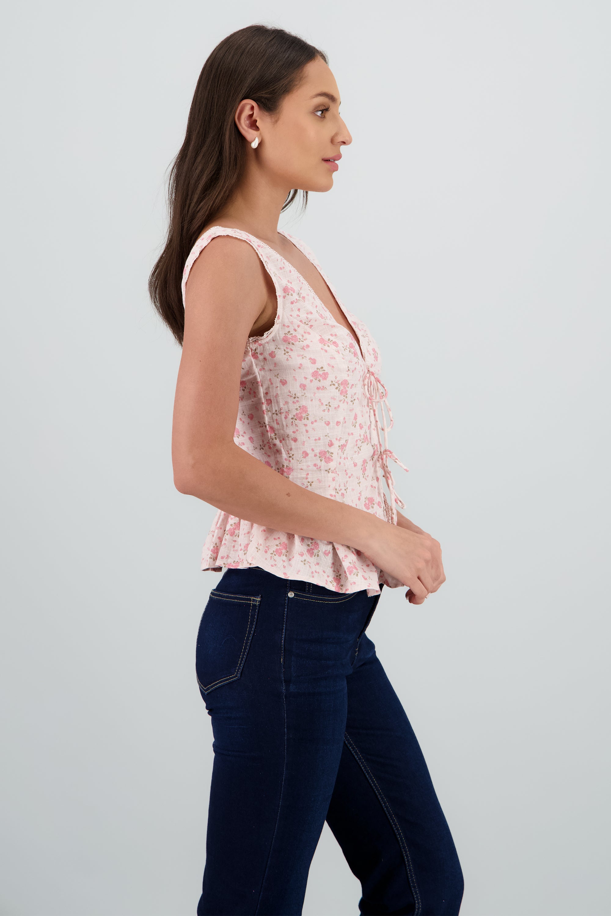 Blusa flores amarre moños ROSA COMBO