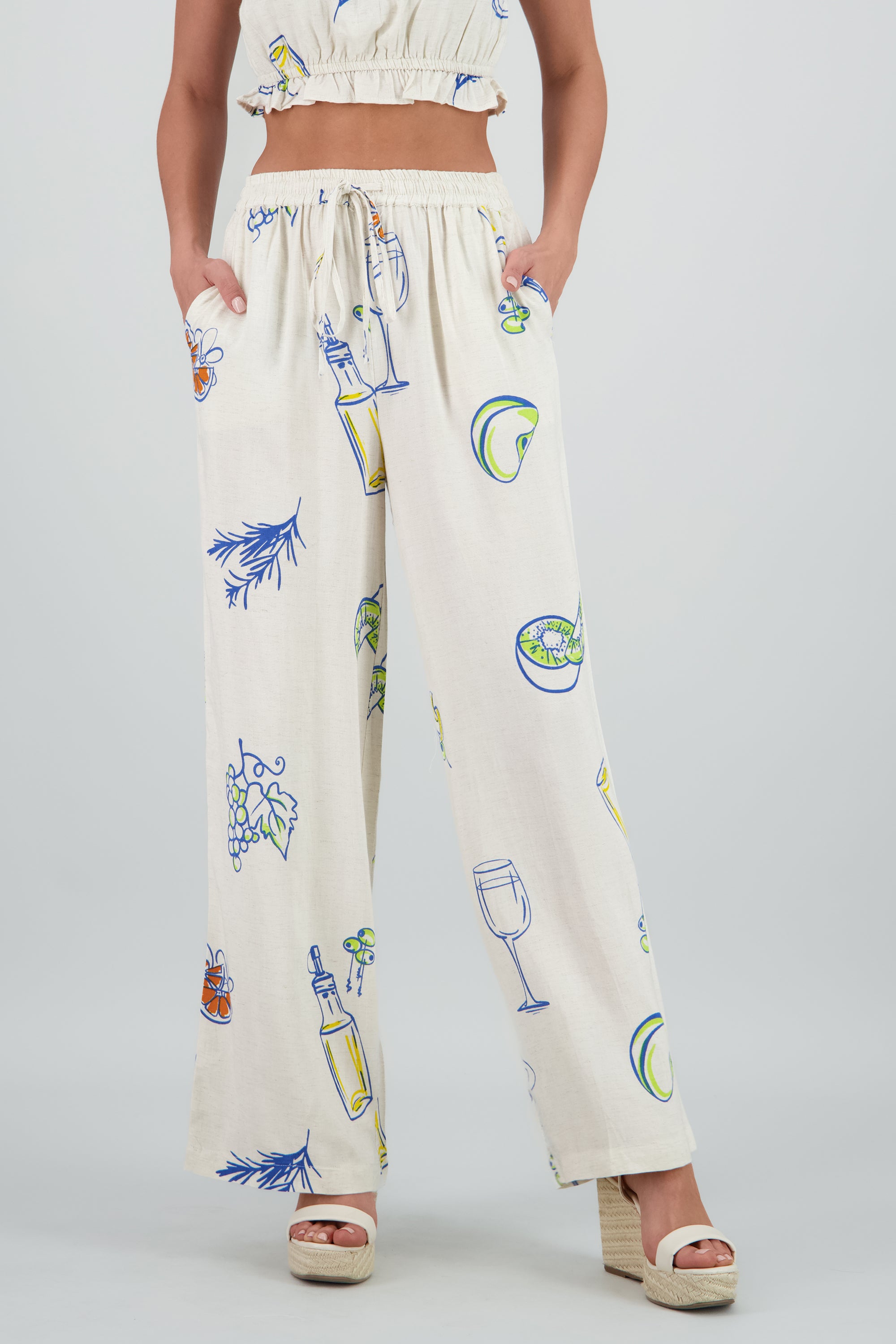 Pantalon amplio estampado lino KHAKI COMBO