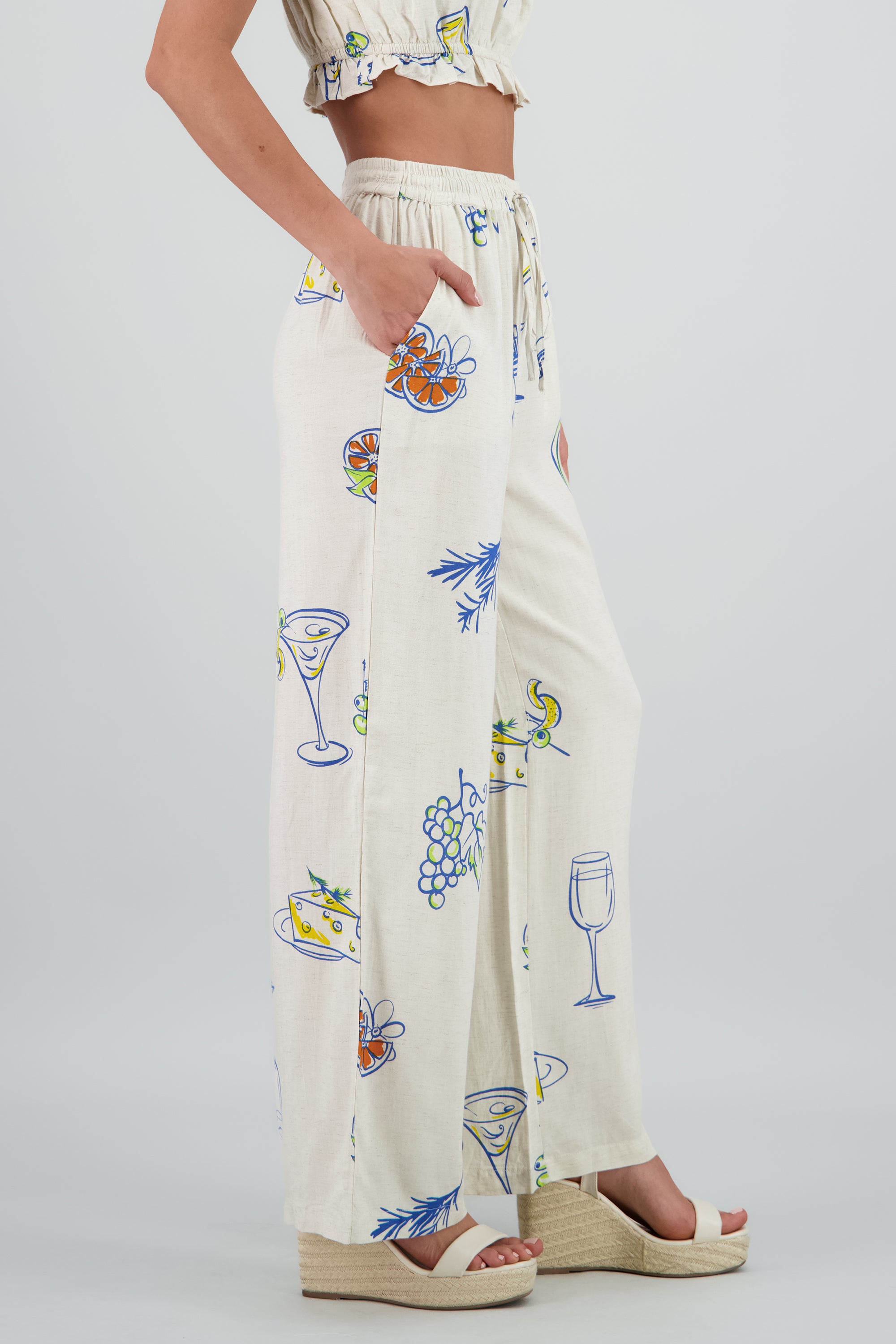 Pantalon amplio estampado lino KHAKI COMBO