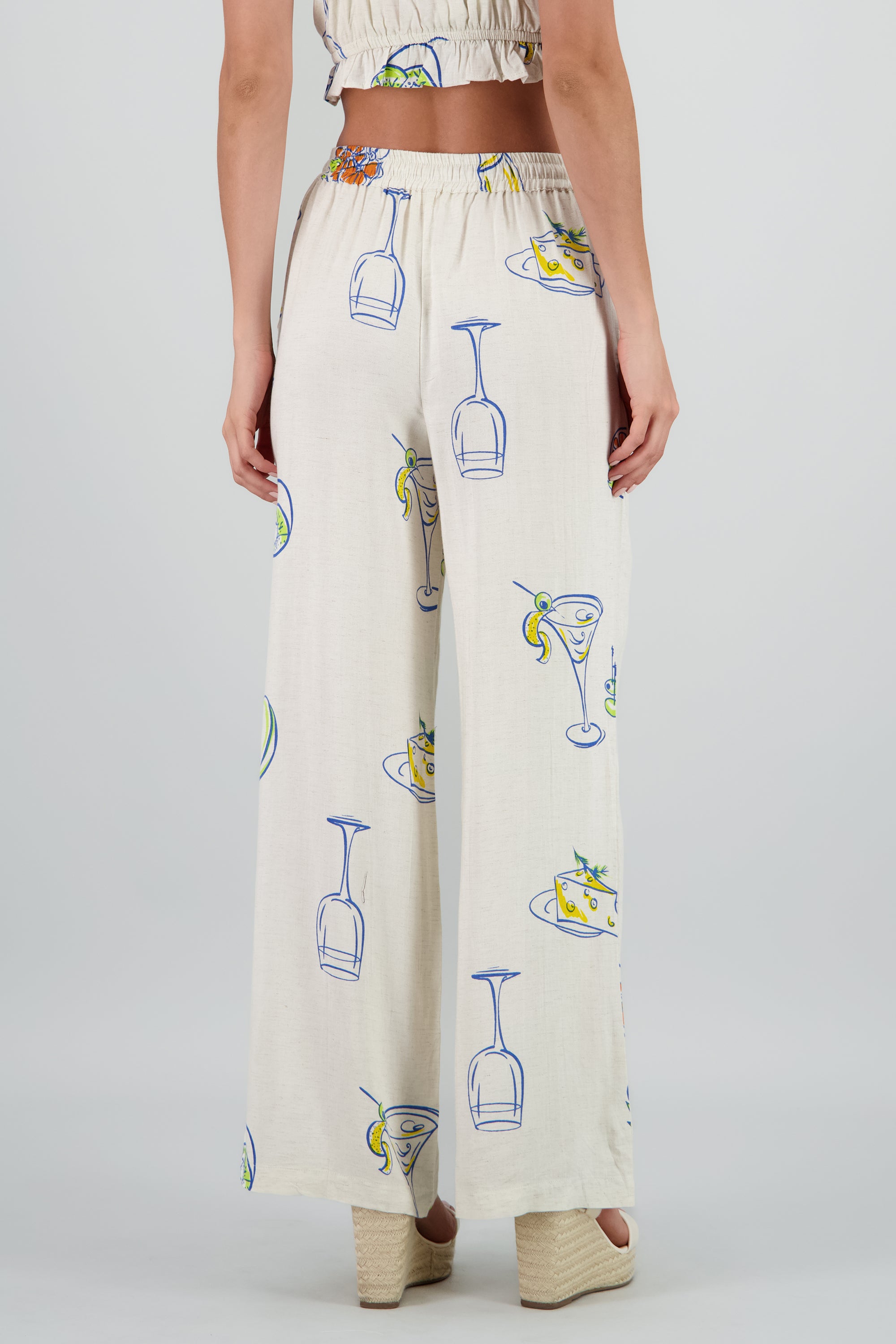 Pantalon amplio estampado lino KHAKI COMBO