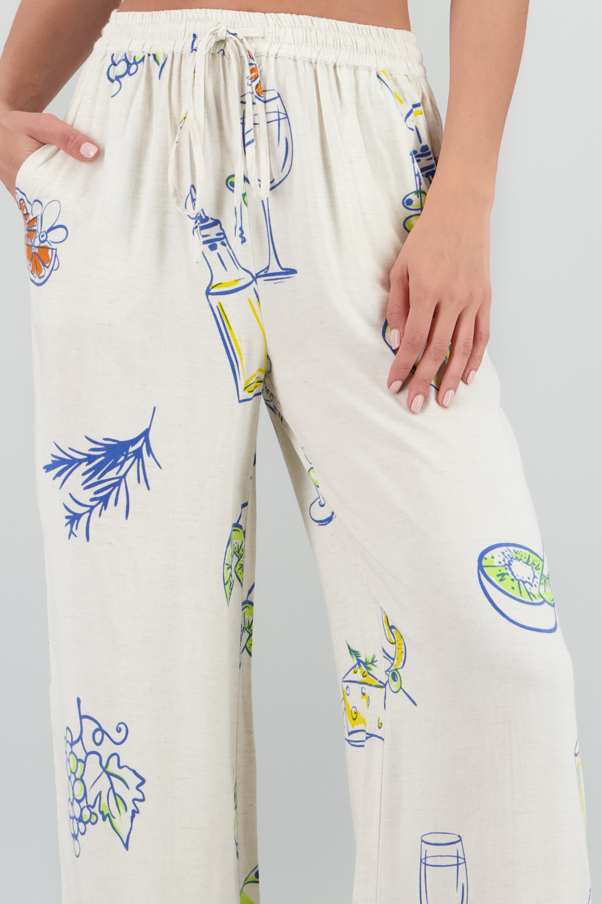 Pantalon amplio estampado lino KHAKI COMBO
