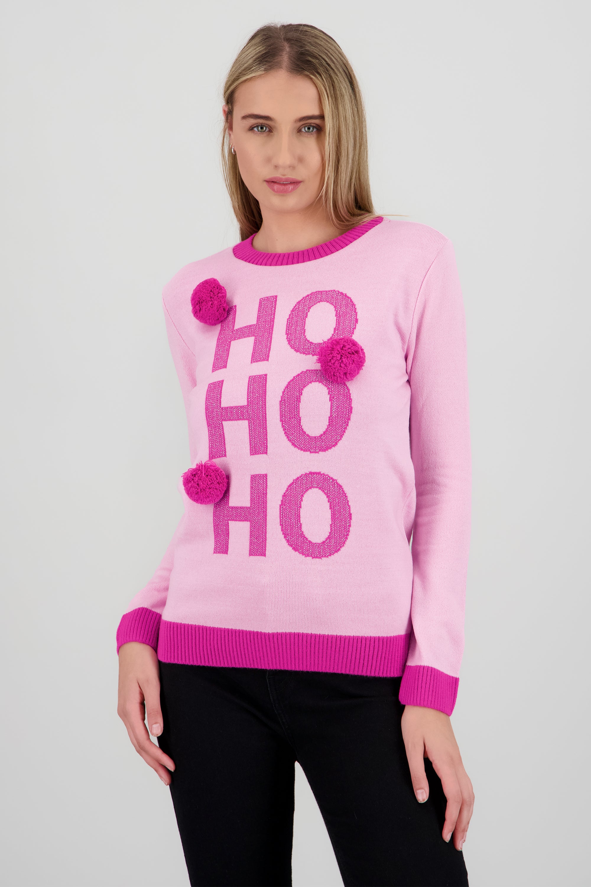 Sueter hohoho pompones ROSA COMBO